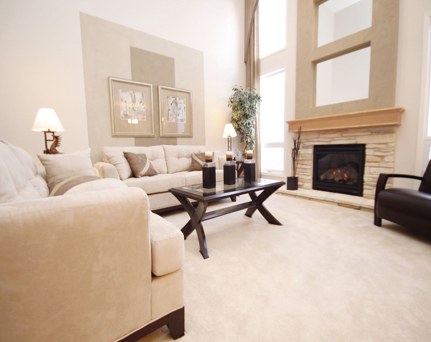 Living Room White Tiles And Carpet