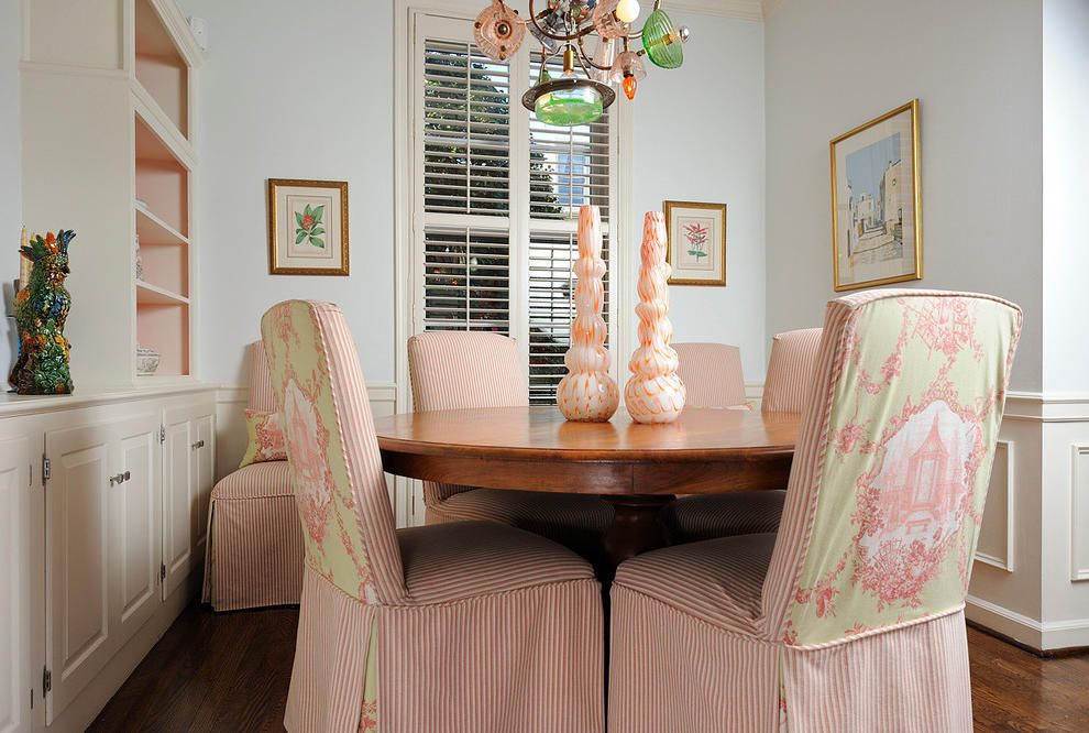 Eclectic Dining Room With Parsons Chairs With Floral Chair Cover (View 1 of 8)
