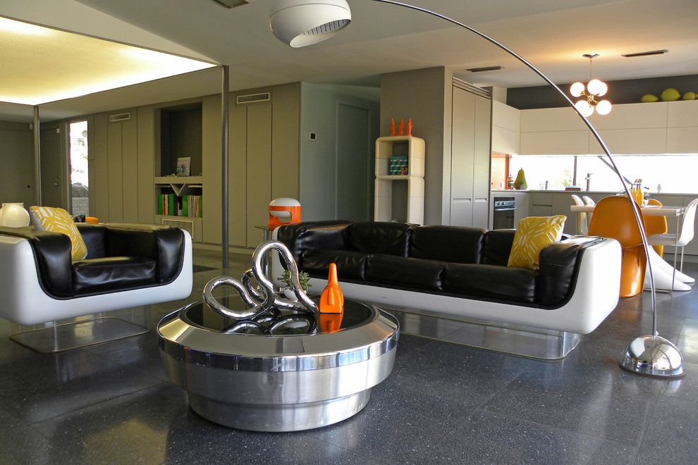 Futuristic Living Room With Black Leather Sofa 5840