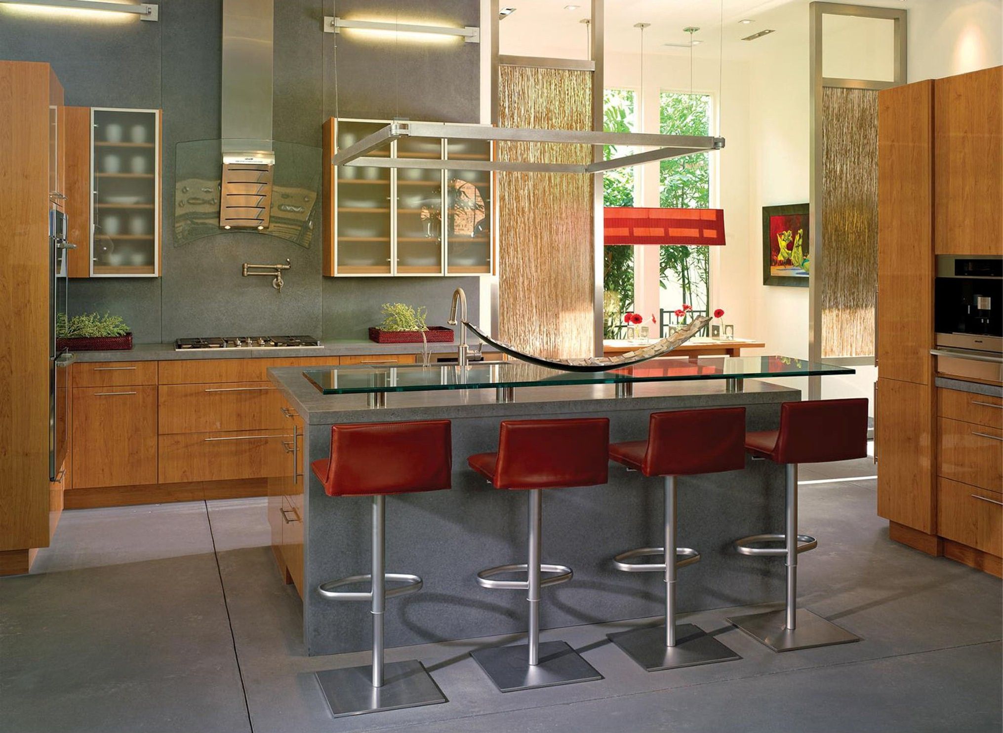 Contemporary Kitchen Flooirng Tile With Red Mini Bar Chairs And Yellow Wooden Cabinet Furniture Also Grey Wallpaper Tile Modern Kitchen Floor Tiles (View 21 of 39)