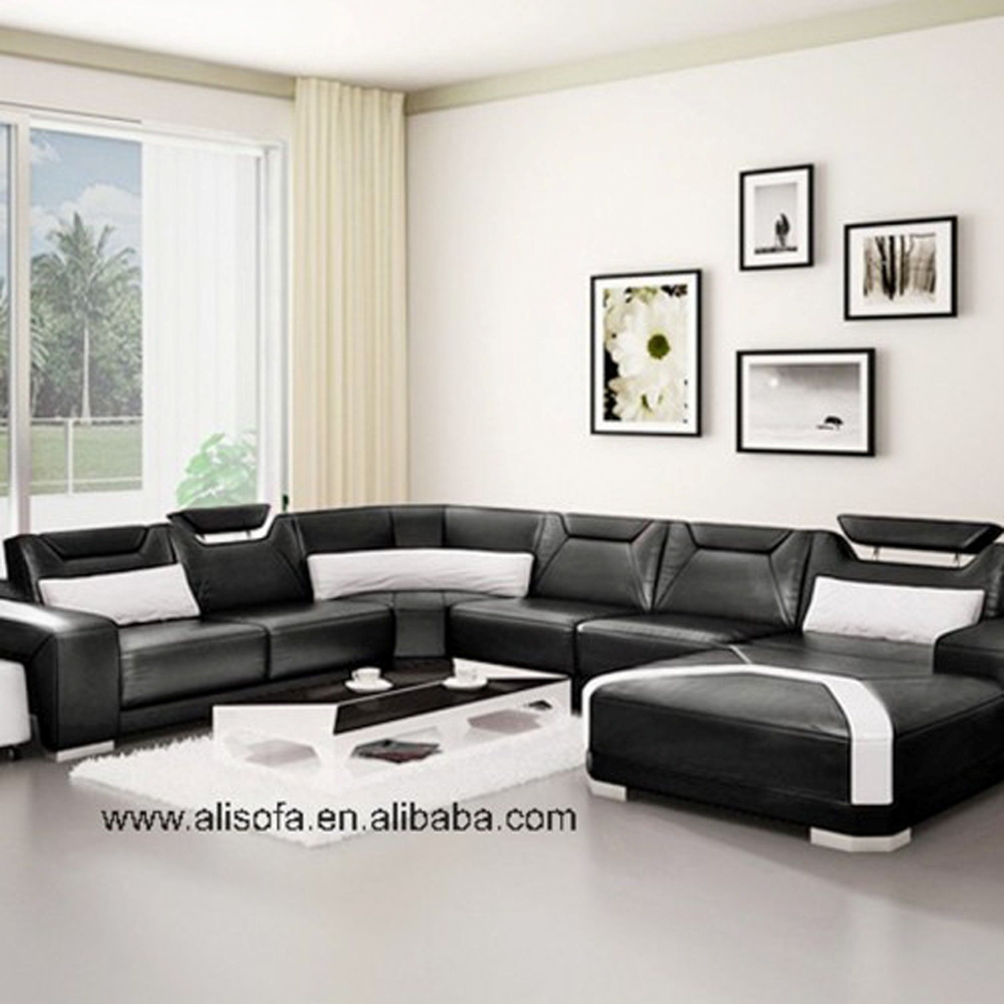 Luxury Living Room Design With Entrancing Black And White Furniture Sets Featruing Unique U Shaped Sofa Ideas Plus Likeable Wall Picture Frame Decoration (View 99 of 123)