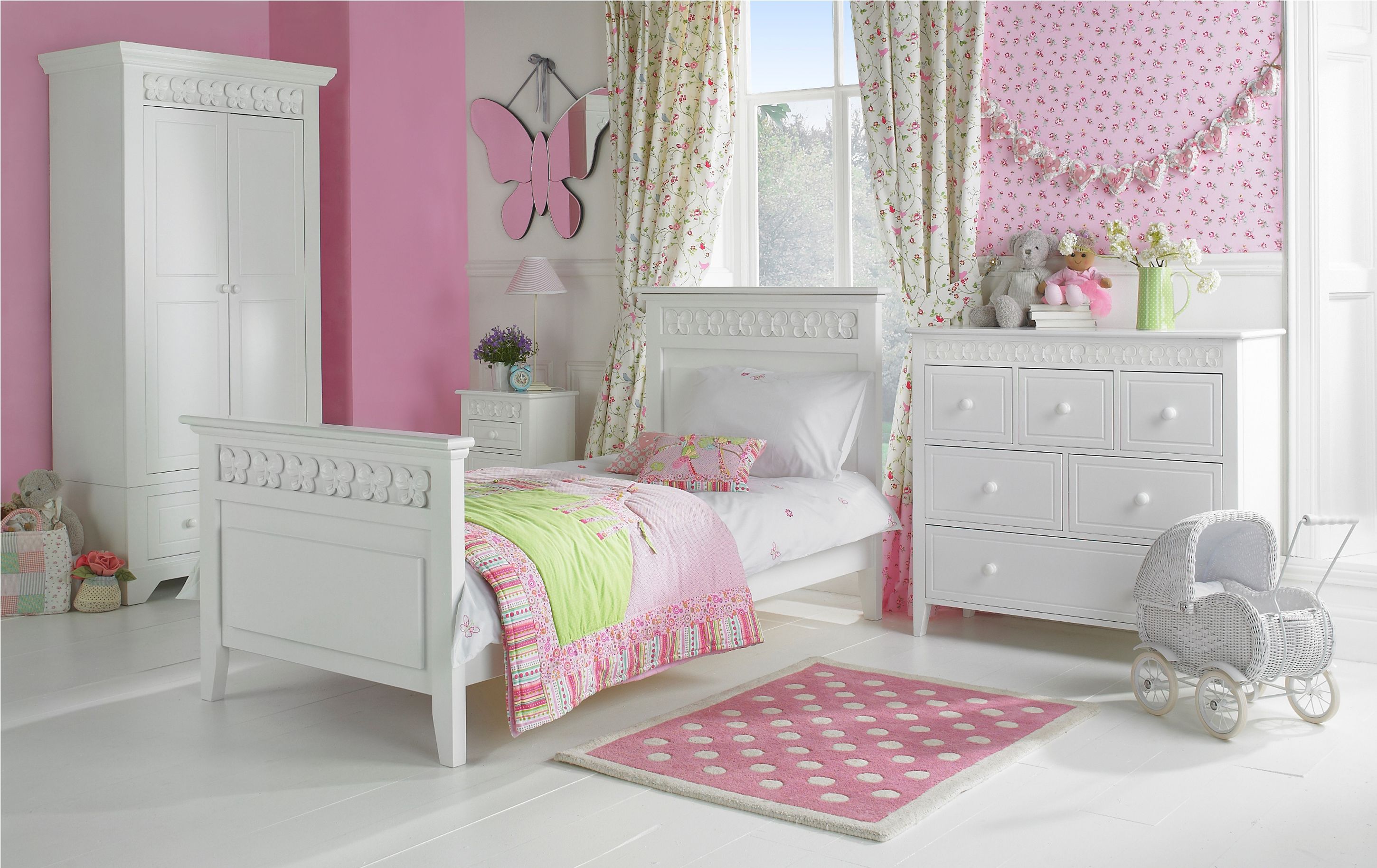 Romantic Children Bedroom Idea With White Bed With Pink Blanket White Drawer Chest And White Wardrobe Attractive Children Bedroom Ideas (View 13 of 39)