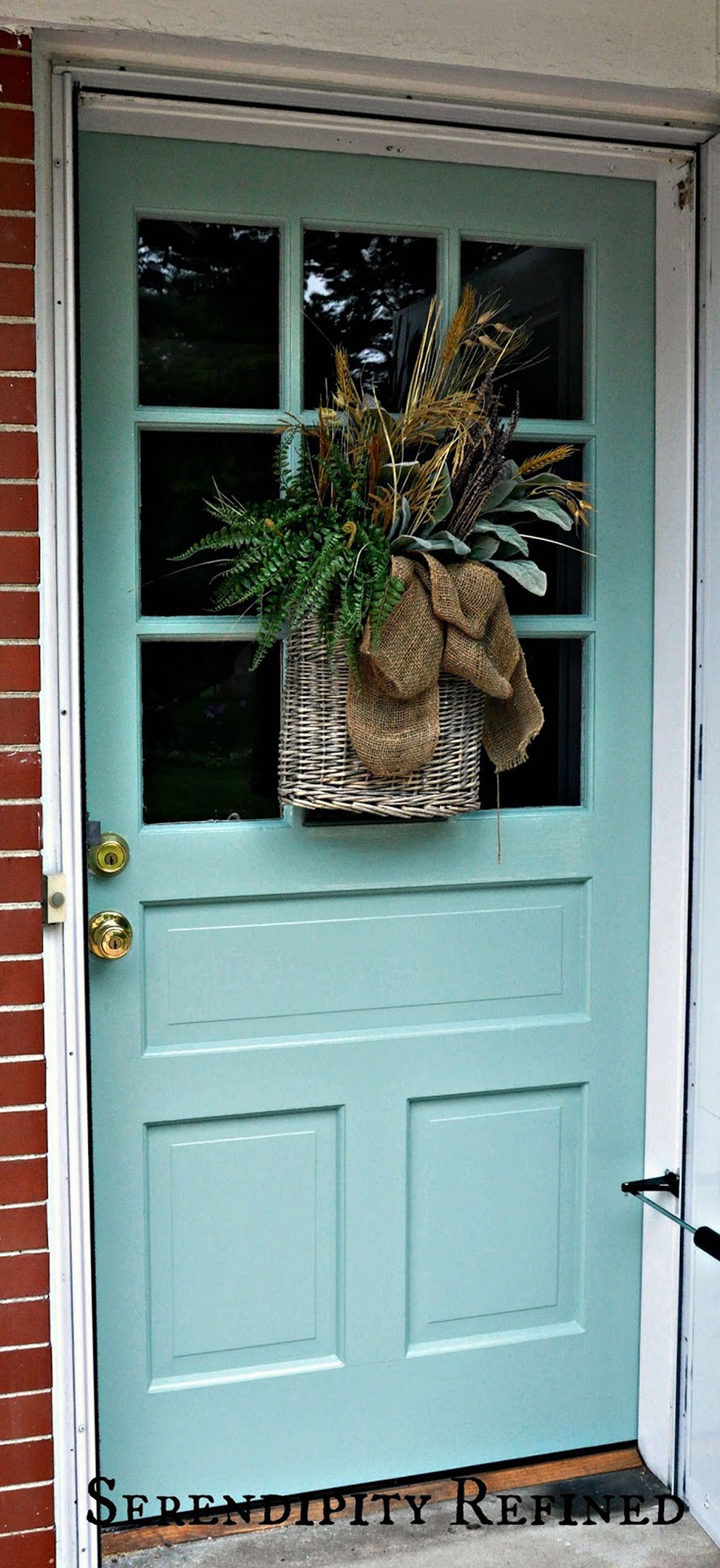 Romantic Light Blue House Entrance Door With Glass Accent And Gold Knob And Also Plants Gorgeous House Entrance Doors (View 28 of 39)