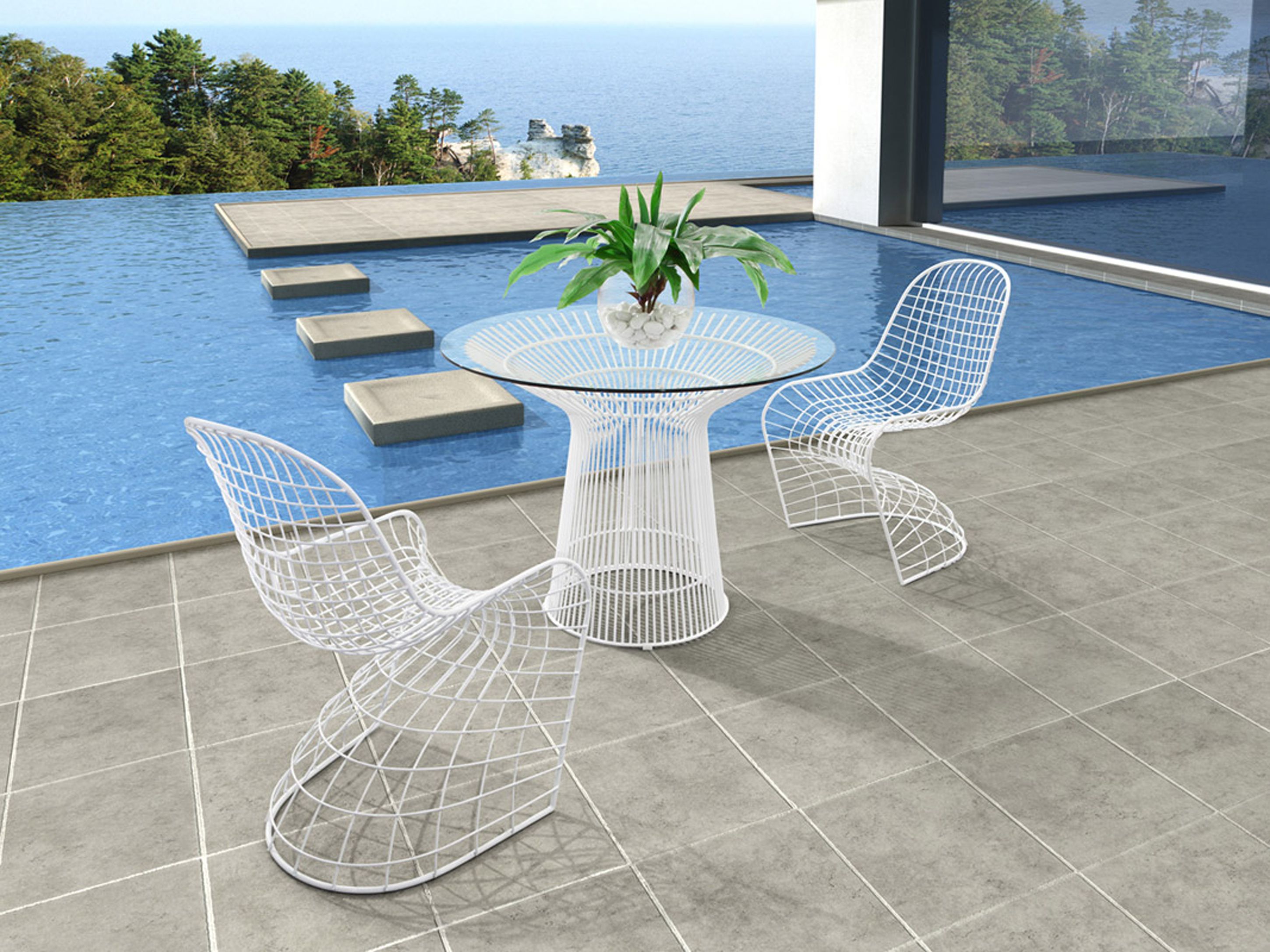 Romantic Modern Aluminum Ideas For Outdoor With Round White Glass Top Table With White Base And White Chairs Cool Modern Aluminum Ideas For Outdoor (View 33 of 39)