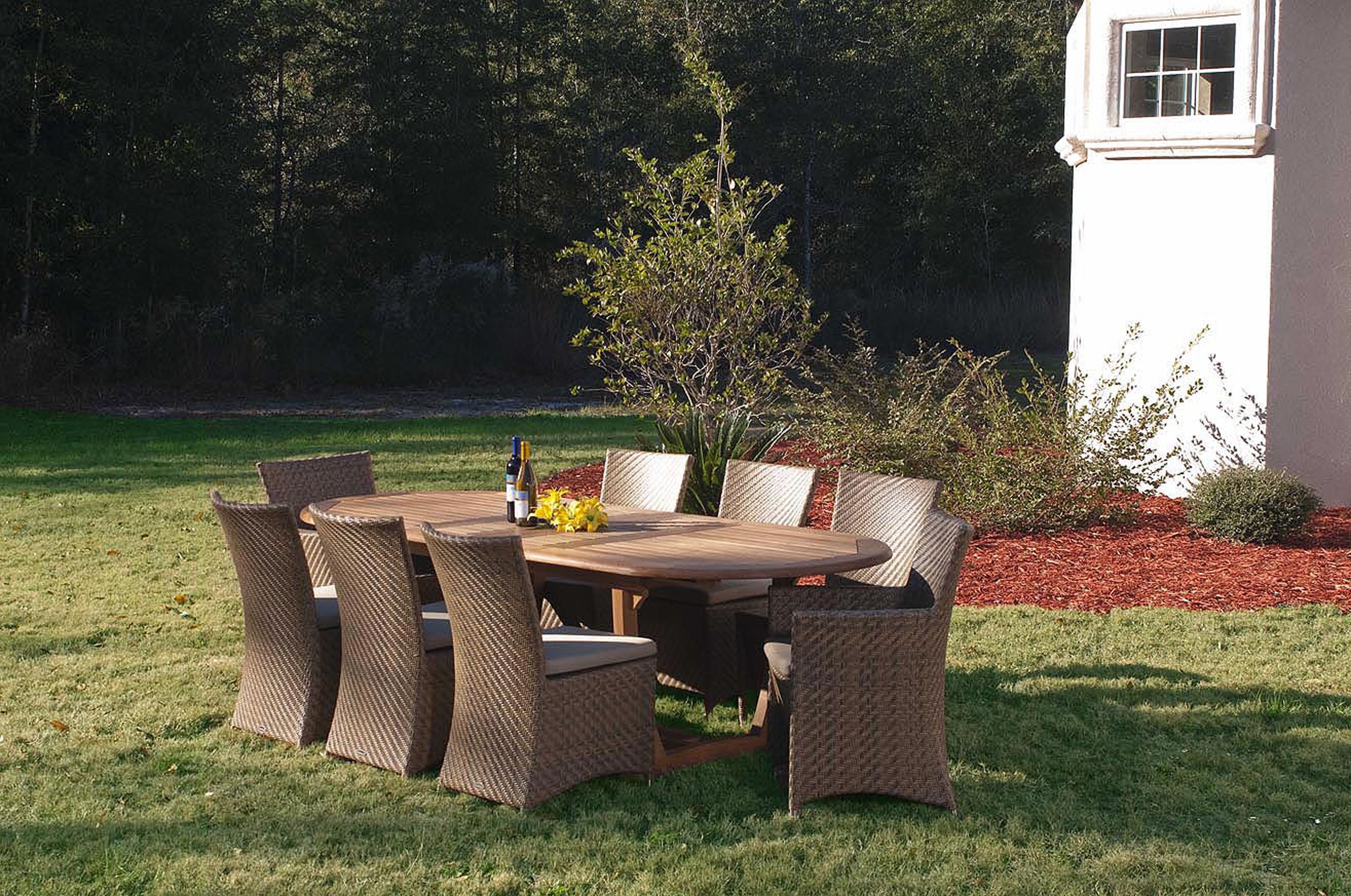 Romantic Modern Outdoor Design Idea With Brown Dining Table And Brown Wicker Chairs Admirable Modern Outdoor Design Ideas (View 36 of 39)