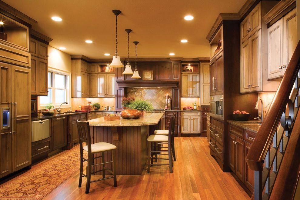 Warm And Cozy Rustic Kitchen Interior With Wooden Furniture And Cabinets (View 1 of 19)