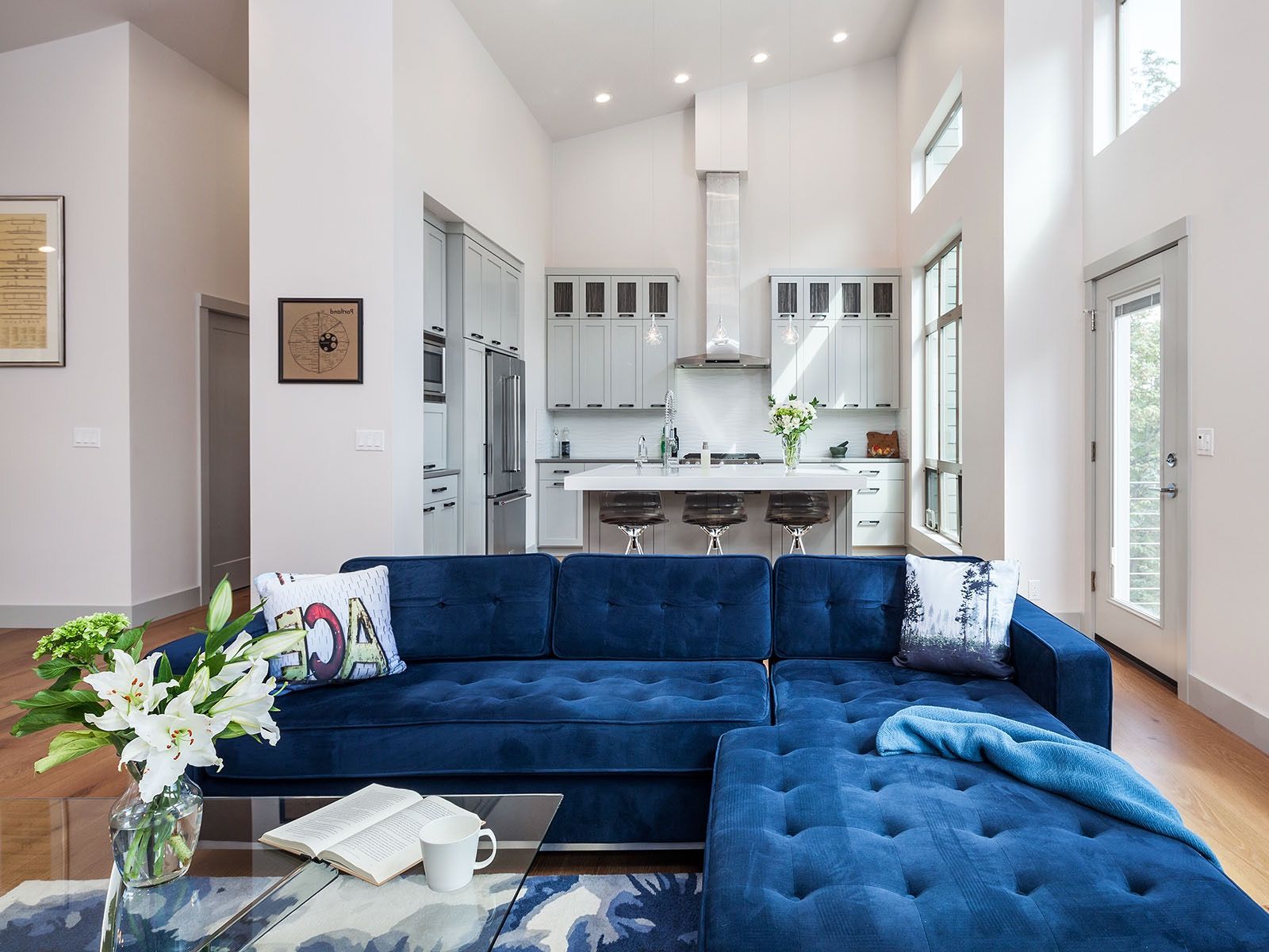 Blue Velvet Sectional Sofa For Open Living Room Furniture (View 5 of 25)