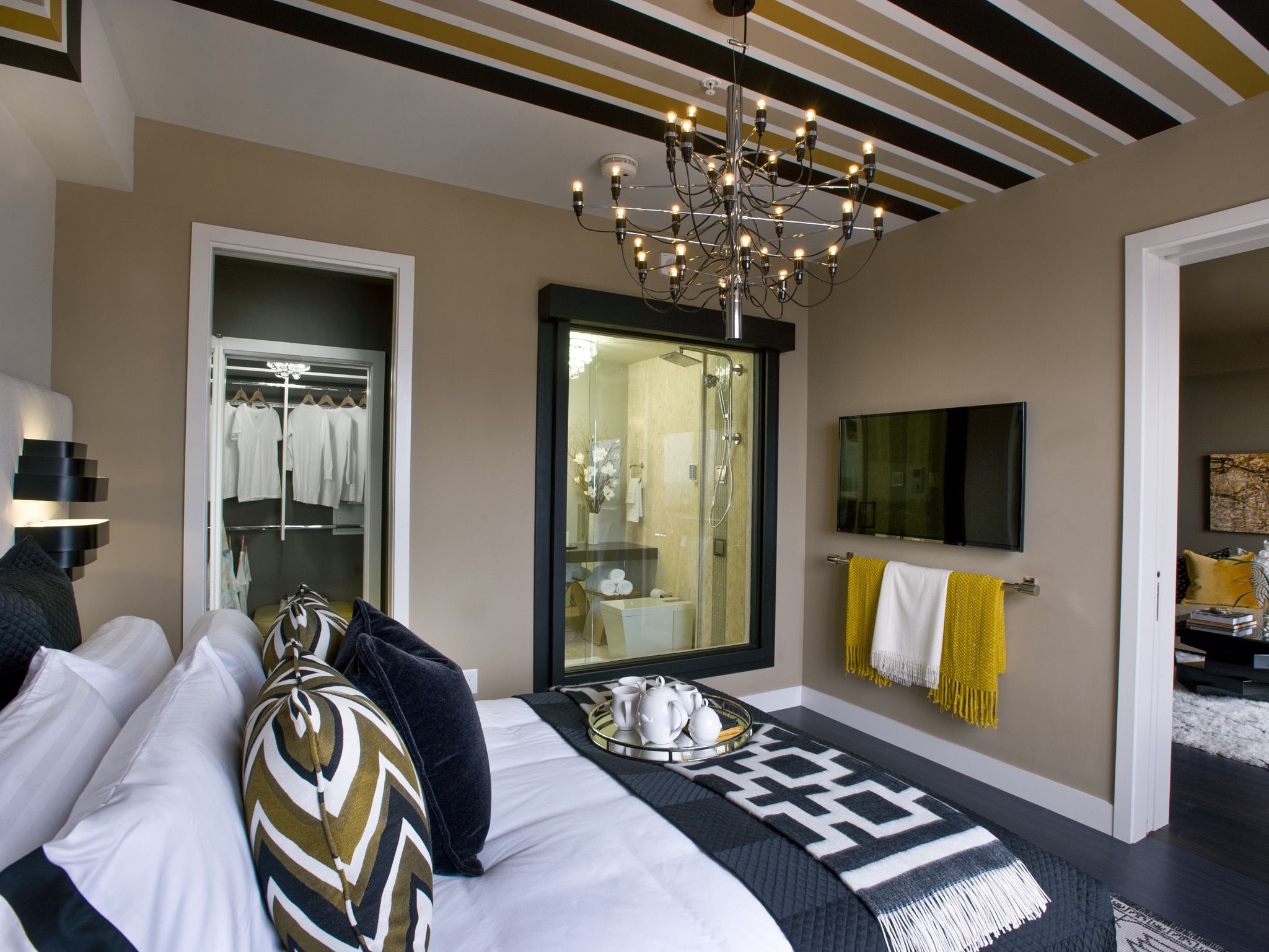 Bold Modern Master Bedroom With Painted Ceiling (Photo 6 of 32)