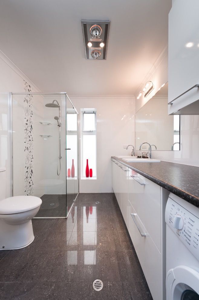Contemporary Bathroom Shower And Laundry Combo With One Piece Toilet (View 5 of 15)