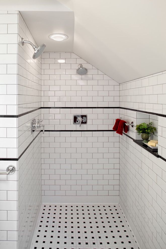 Elegant Double Shower With Black And White Tile Pattern (View 15 of 17)