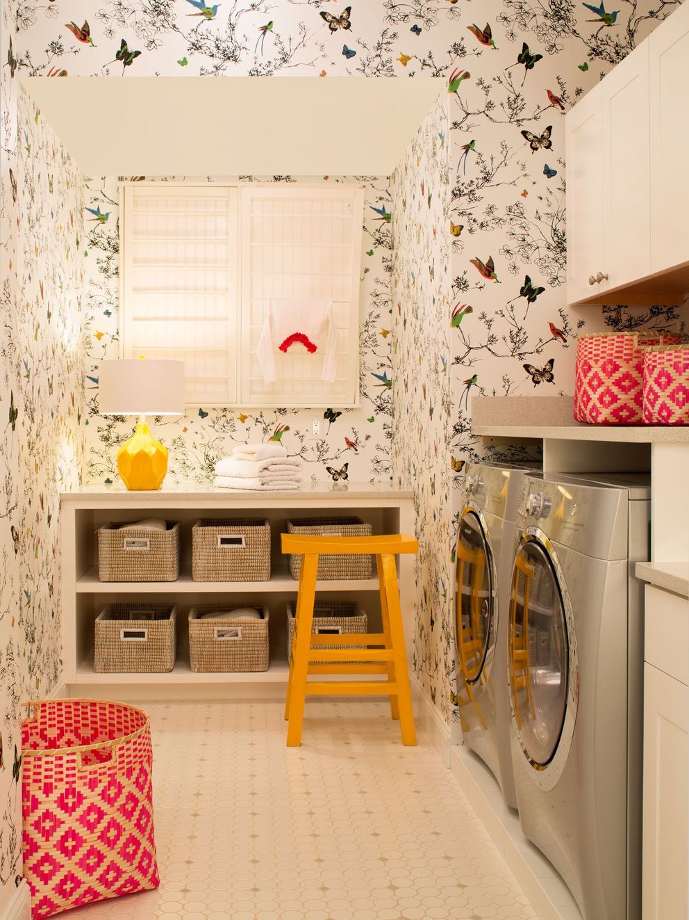 Laundry Room With Whimsical Butterfly Wallpaper ?width=992