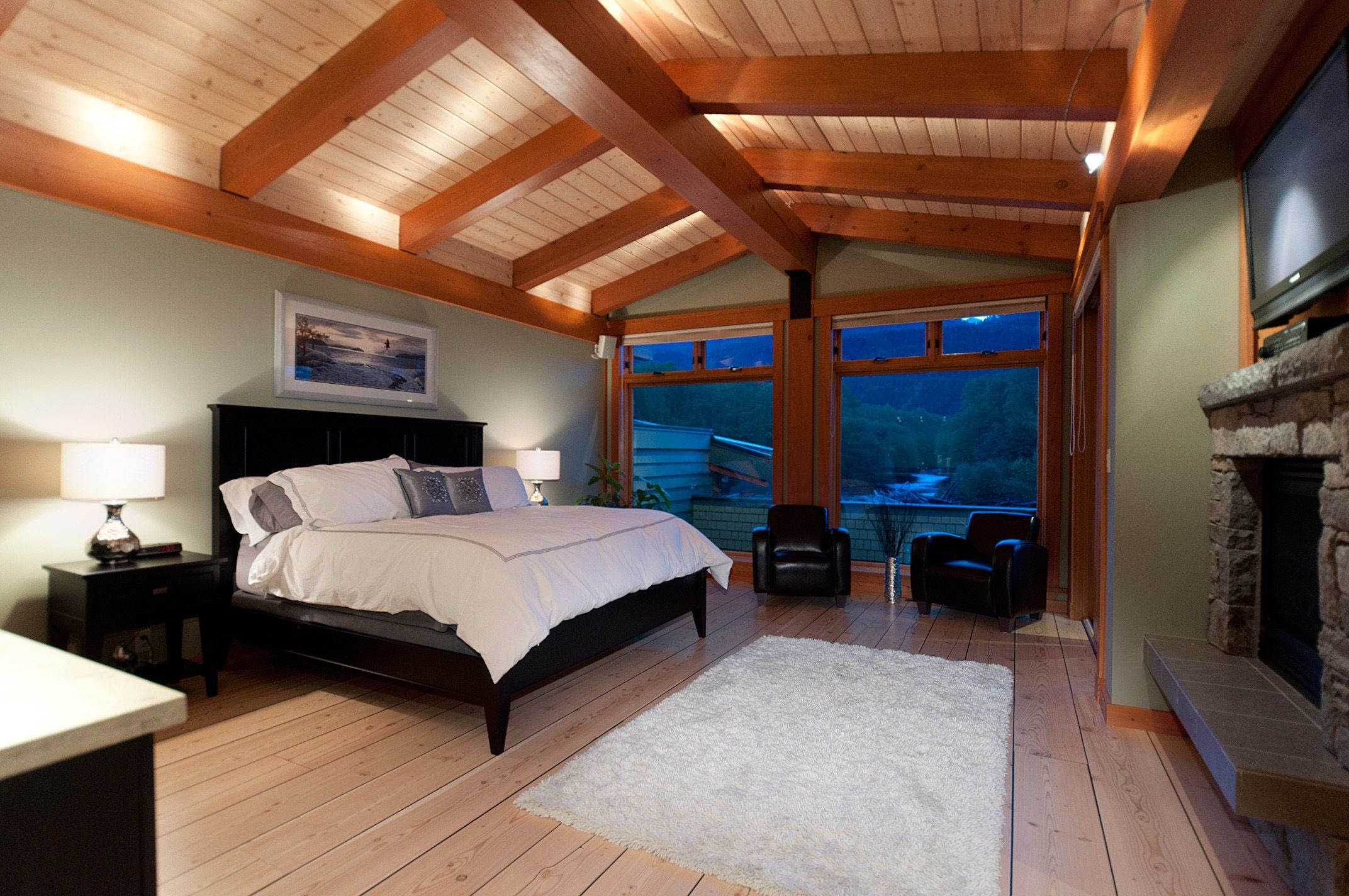Rustic Light Green Bedroom With Exposed Beam Ceiling (View 21 of 32)