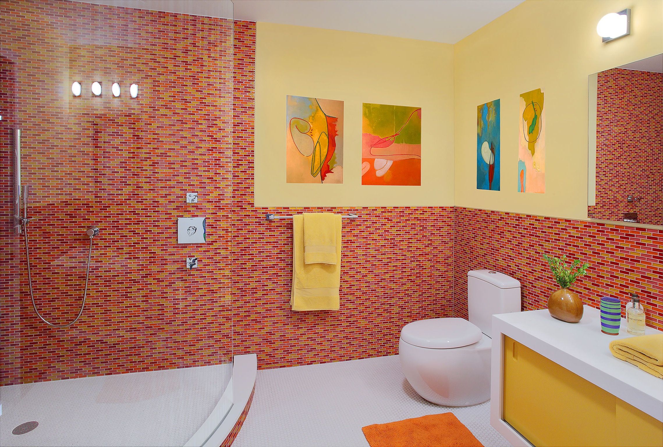Cozy And Cute Bathroom Wall Decor With Colorful Ceramic Tiles (View 3 of 18)