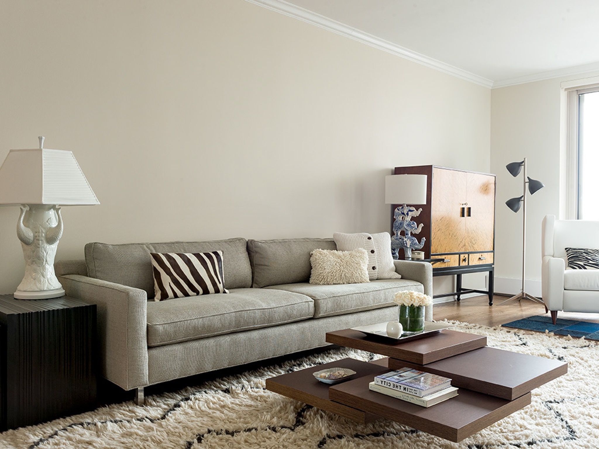 Cozy Living Room With Shag Area Rug And Geometric Coffee Table (View 15 of 27)