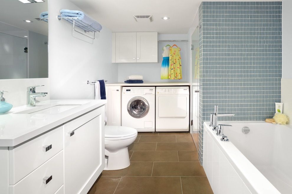 Modern Basement Bathroom And Laundry Room Interior Combo In One Room (View 10 of 15)