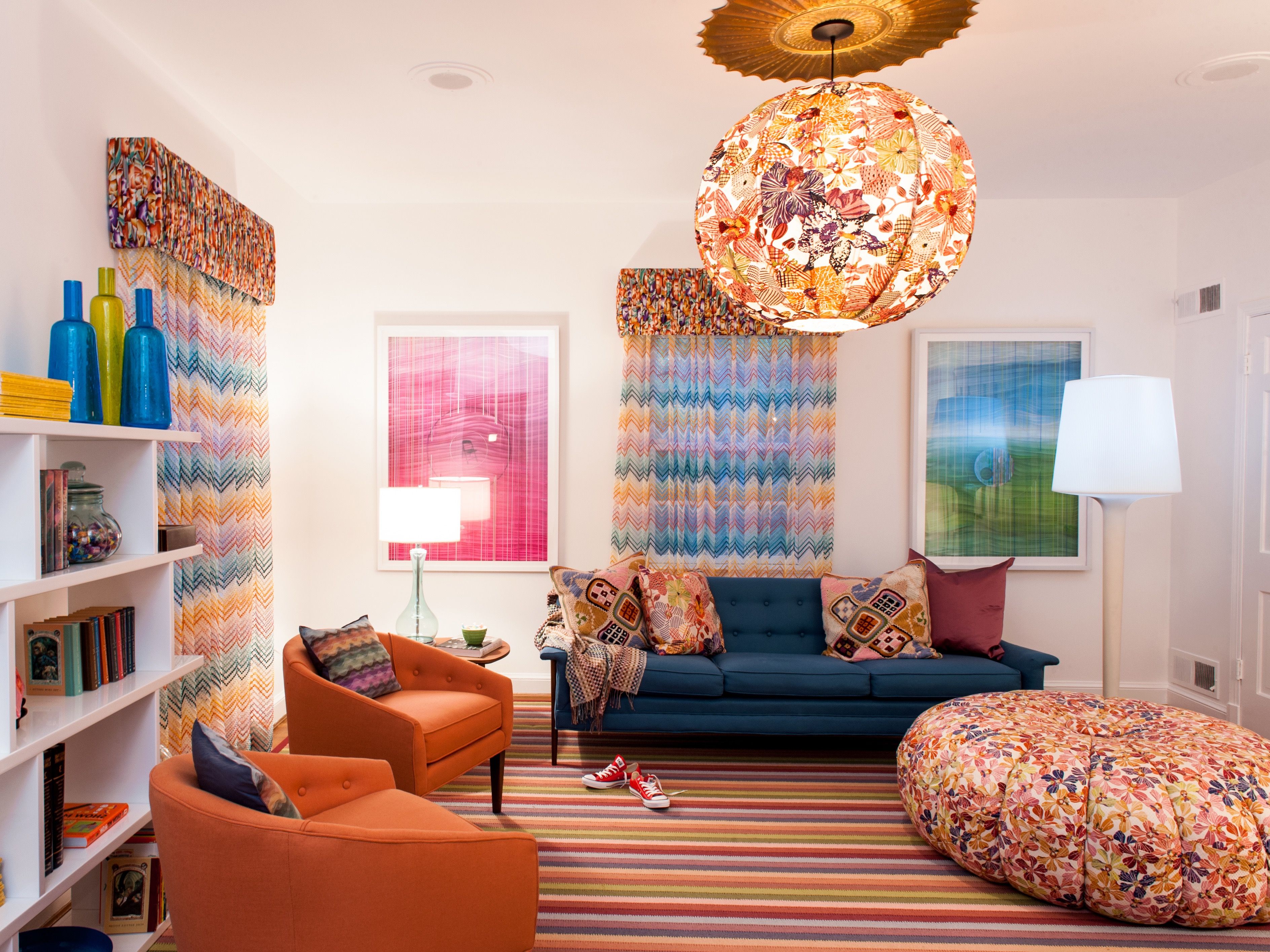 Amazing Decor For Kids Playroom With Mod Furniture, Striped Rug, And Funky Chandelier (View 16 of 30)