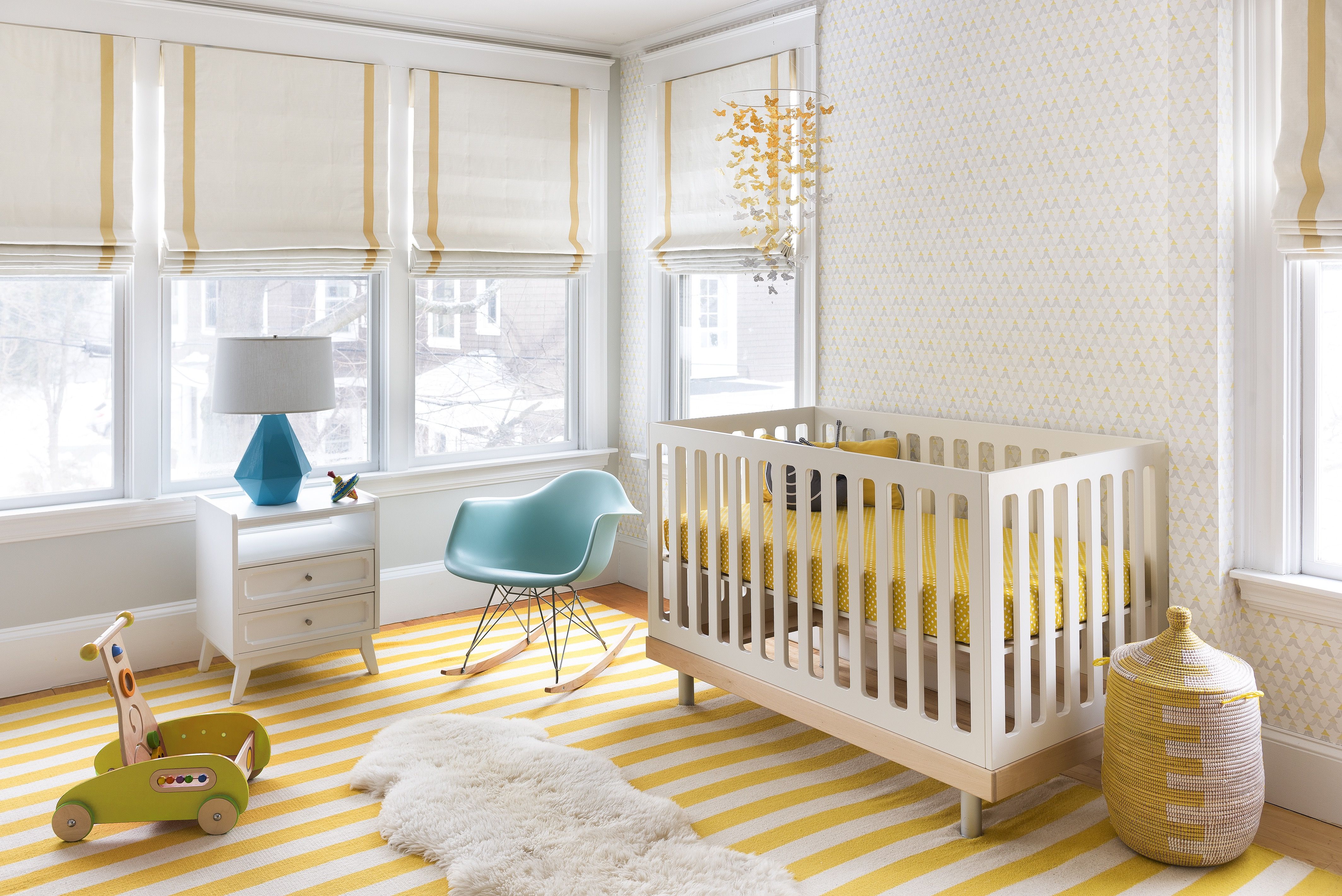 Modern Baby Room With Yellow Striped Rug And Eames Chair (View 17 of 33)