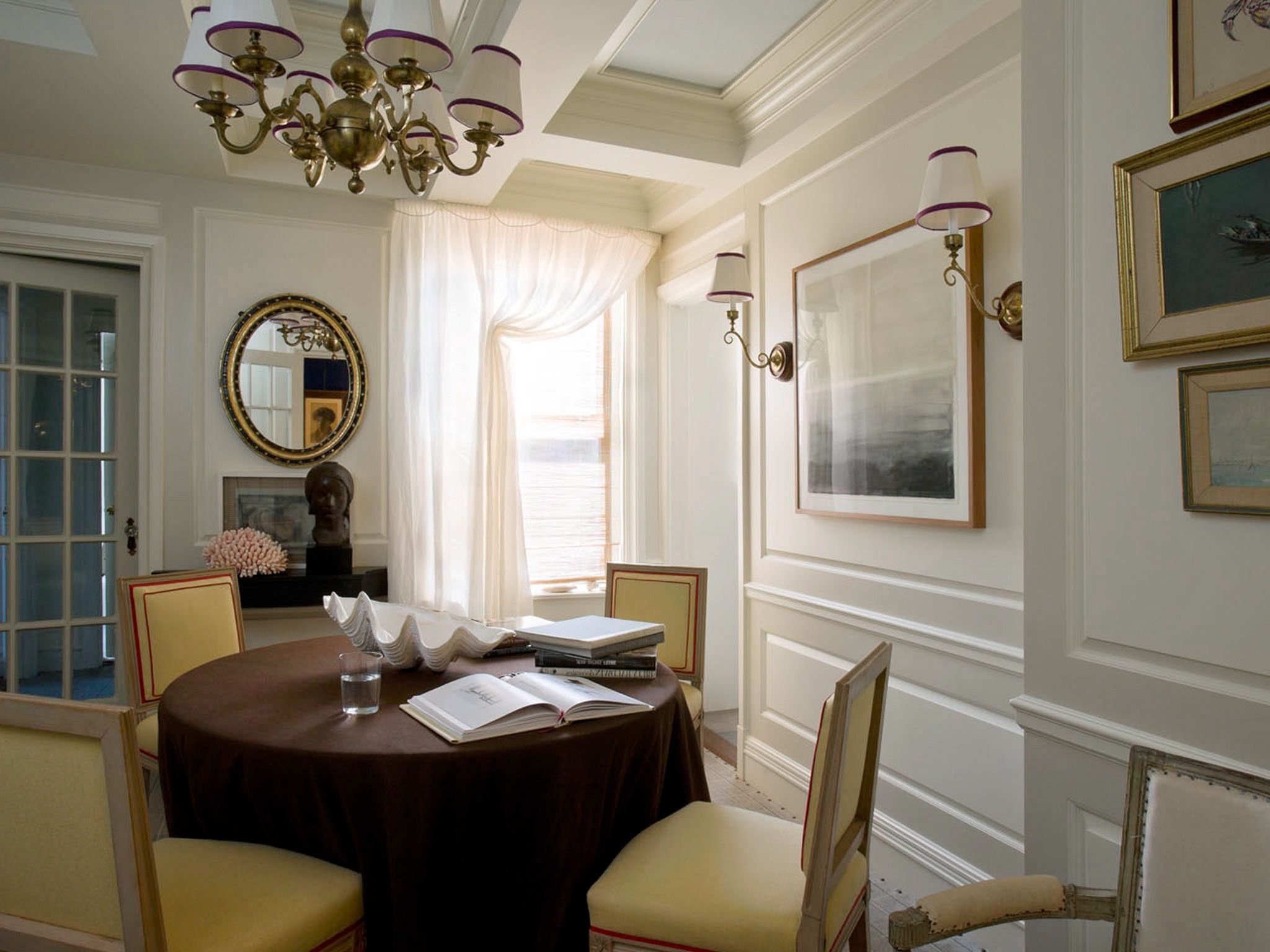 Small Traditional Dining Room With Coffered Ceiling And Paneled Walls (View 16 of 18)