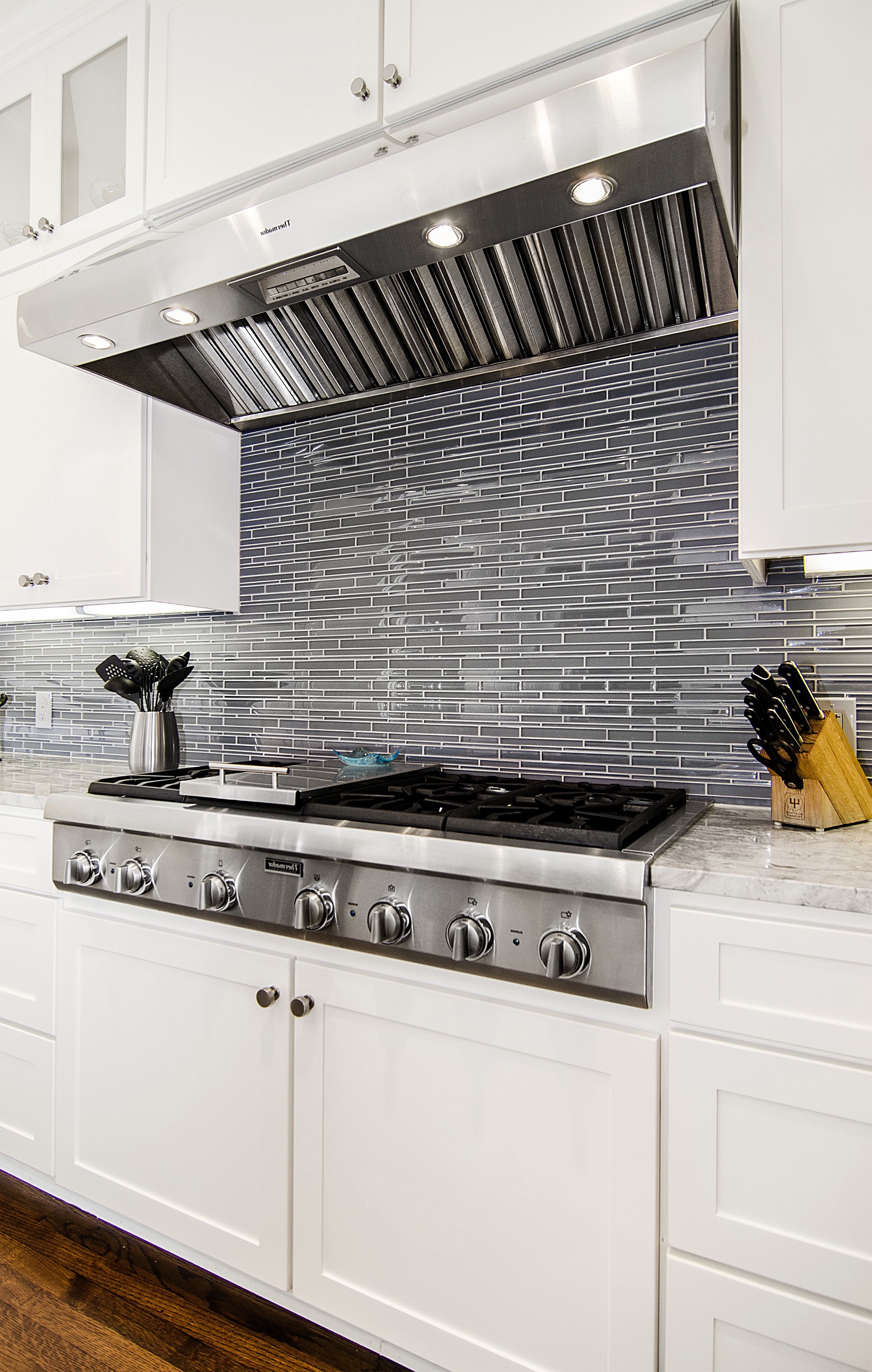 Stainless Hood And Gray Tile Backsplash (View 27 of 32)