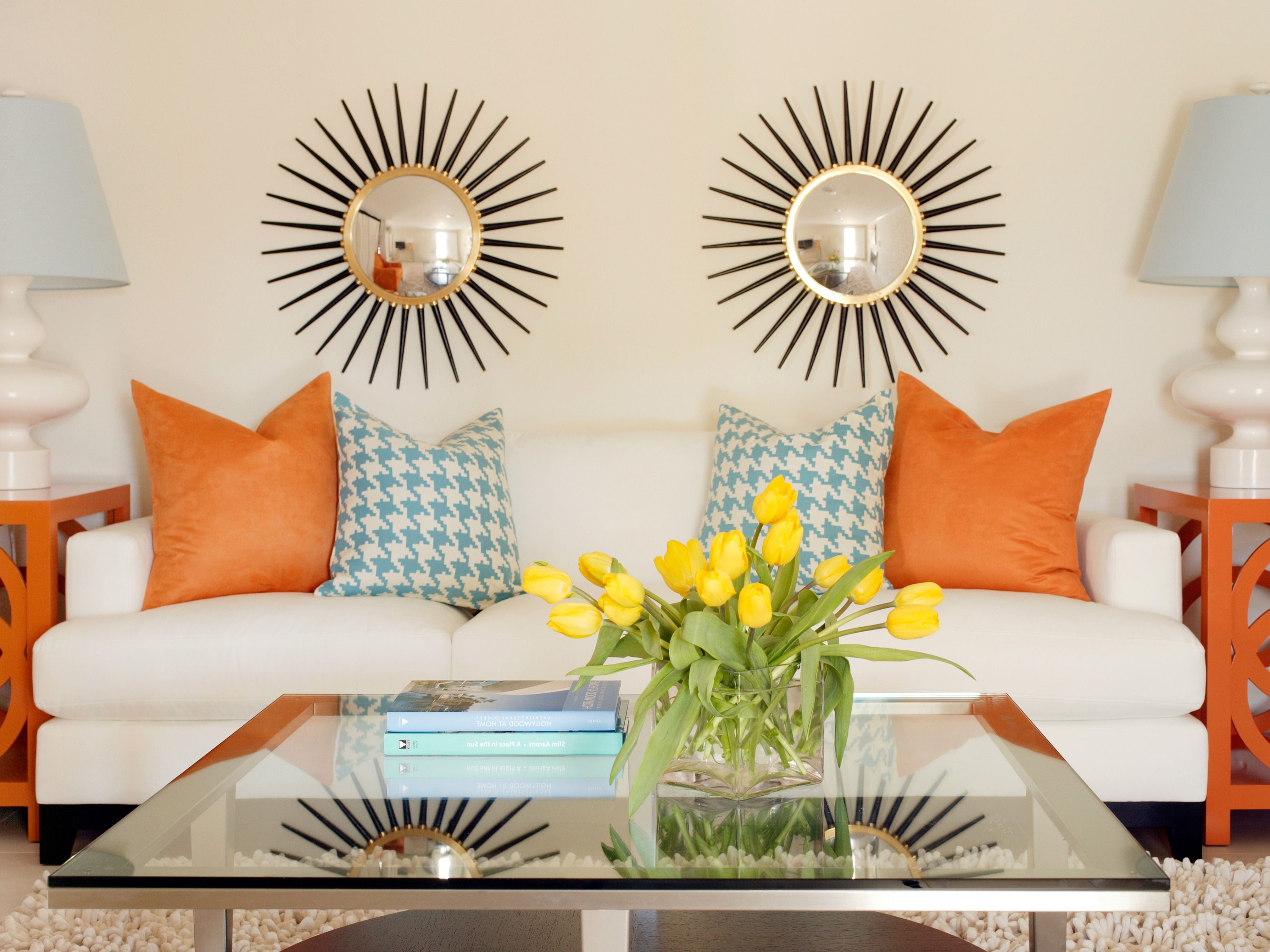 Tropical Inspired Living Room With Sunburst Mirrors (View 24 of 30)