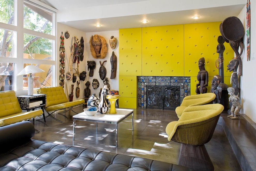 Contemporary Living Room With Decorative African Wooden Statues (View 7 of 10)