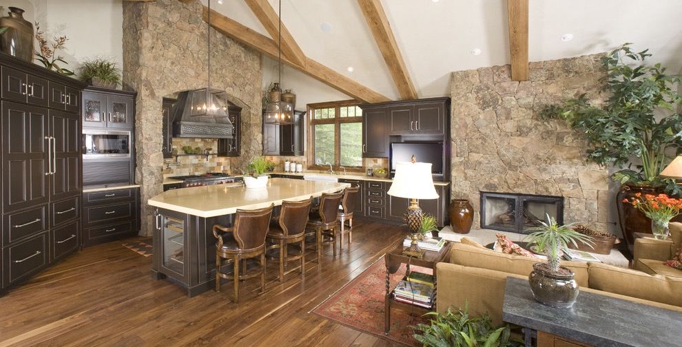 rustic kitchen living room combo