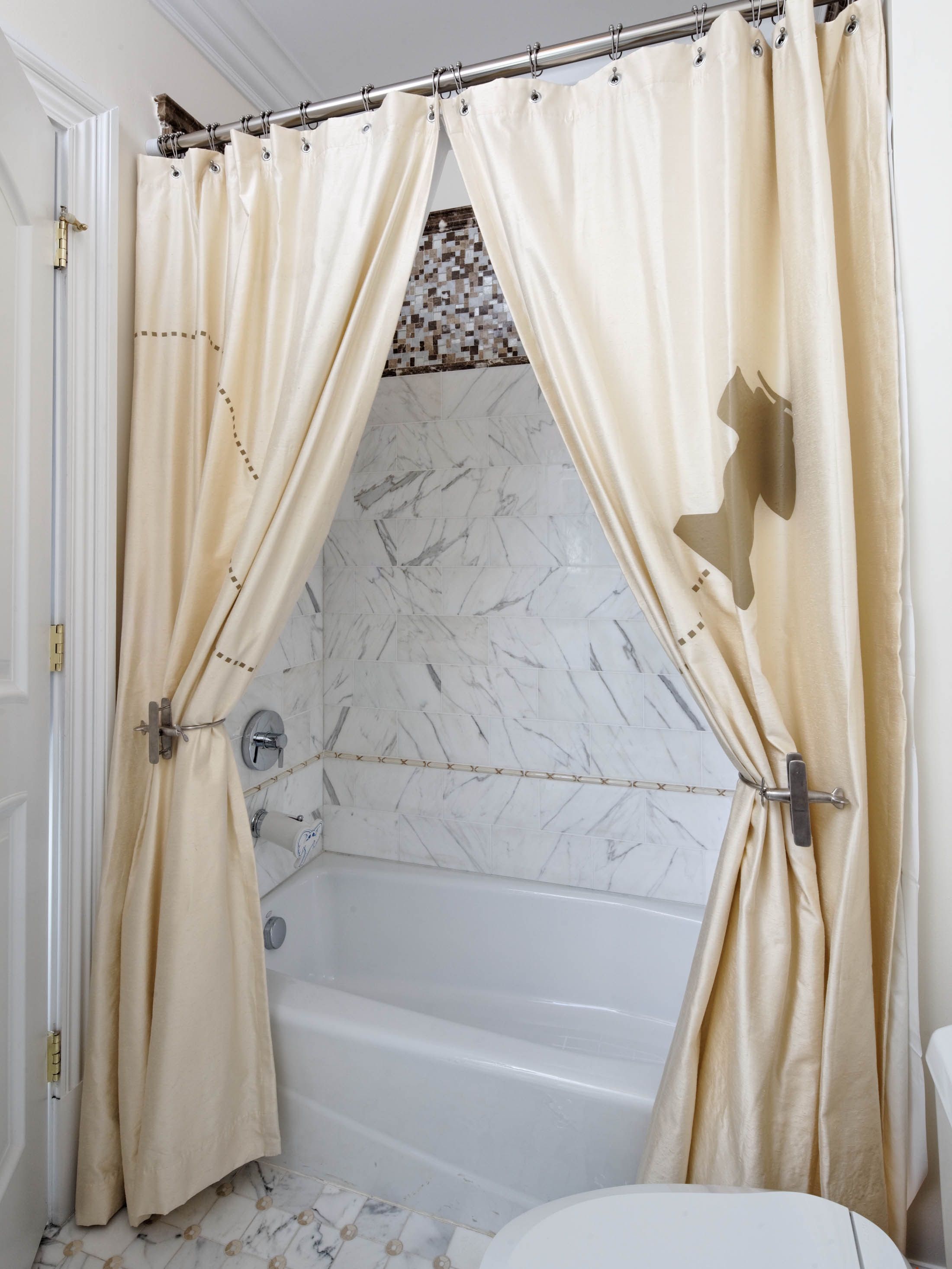 Two Shower Curtains And A Pair Of Whimsical Drapery Tie Backs (View 30 of 35)
