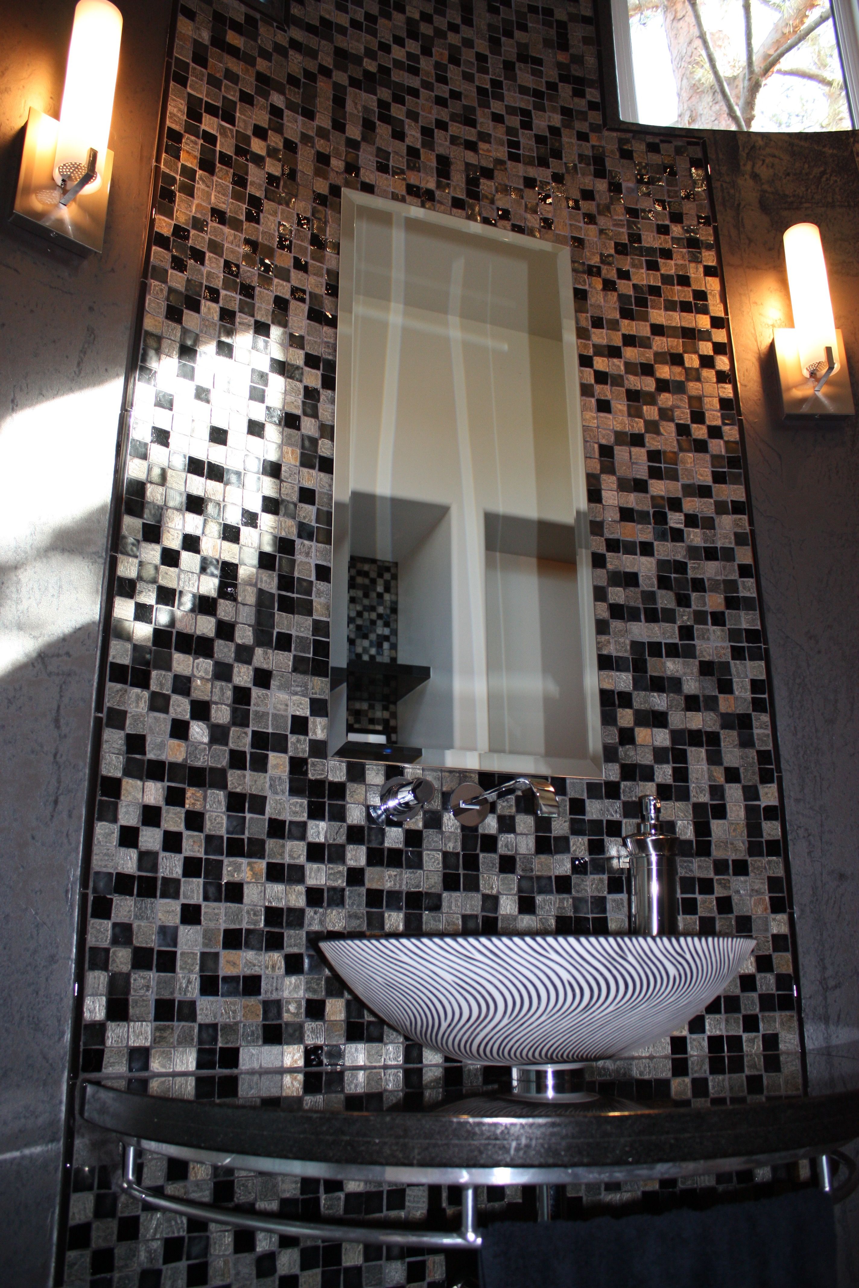Black And Silver Mosaic Tile Accent Bathroom Wall (View 7 of 21)