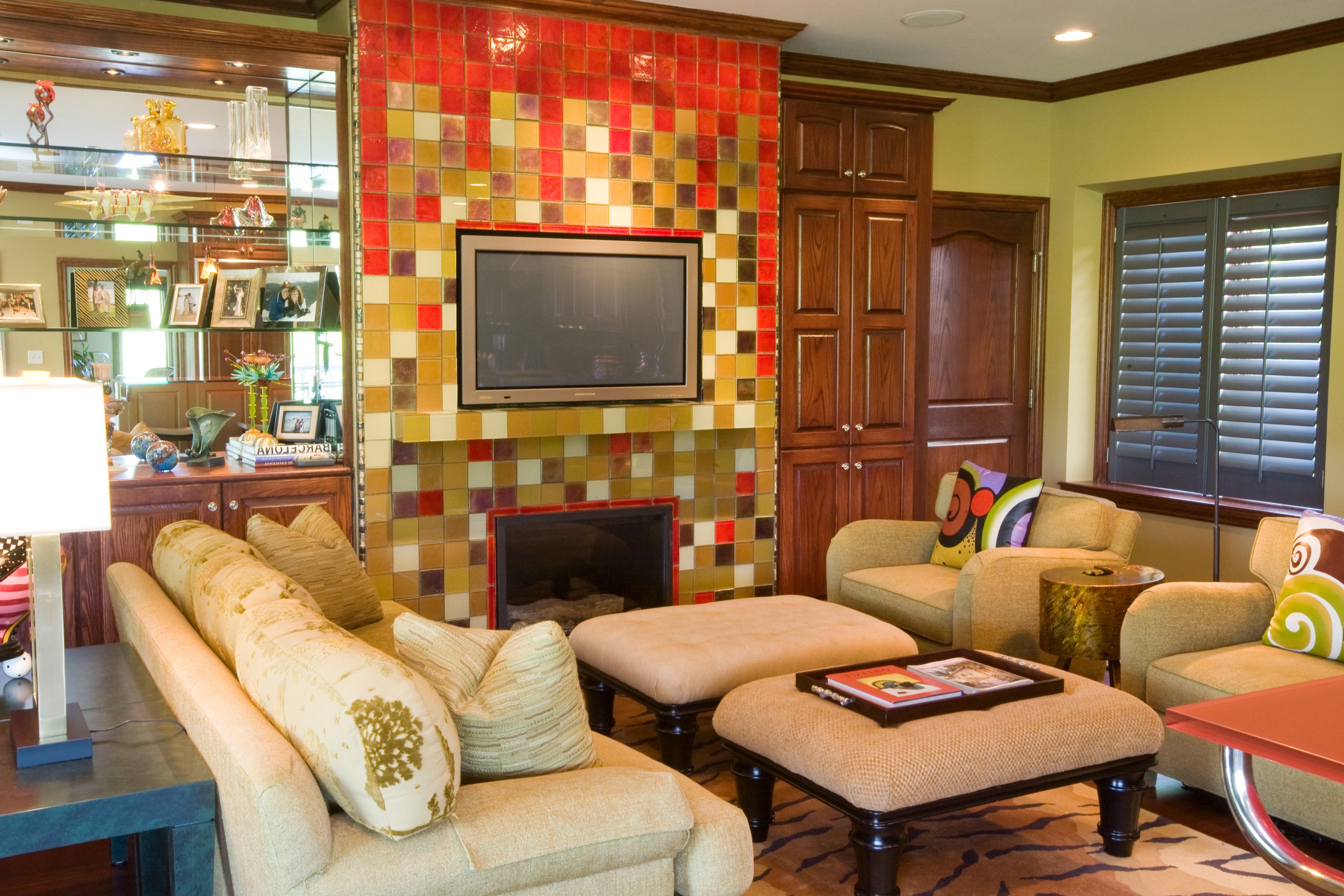 Modern Mexican Living Room Design With Colorful Tiled Fireplace (View 12 of 12)