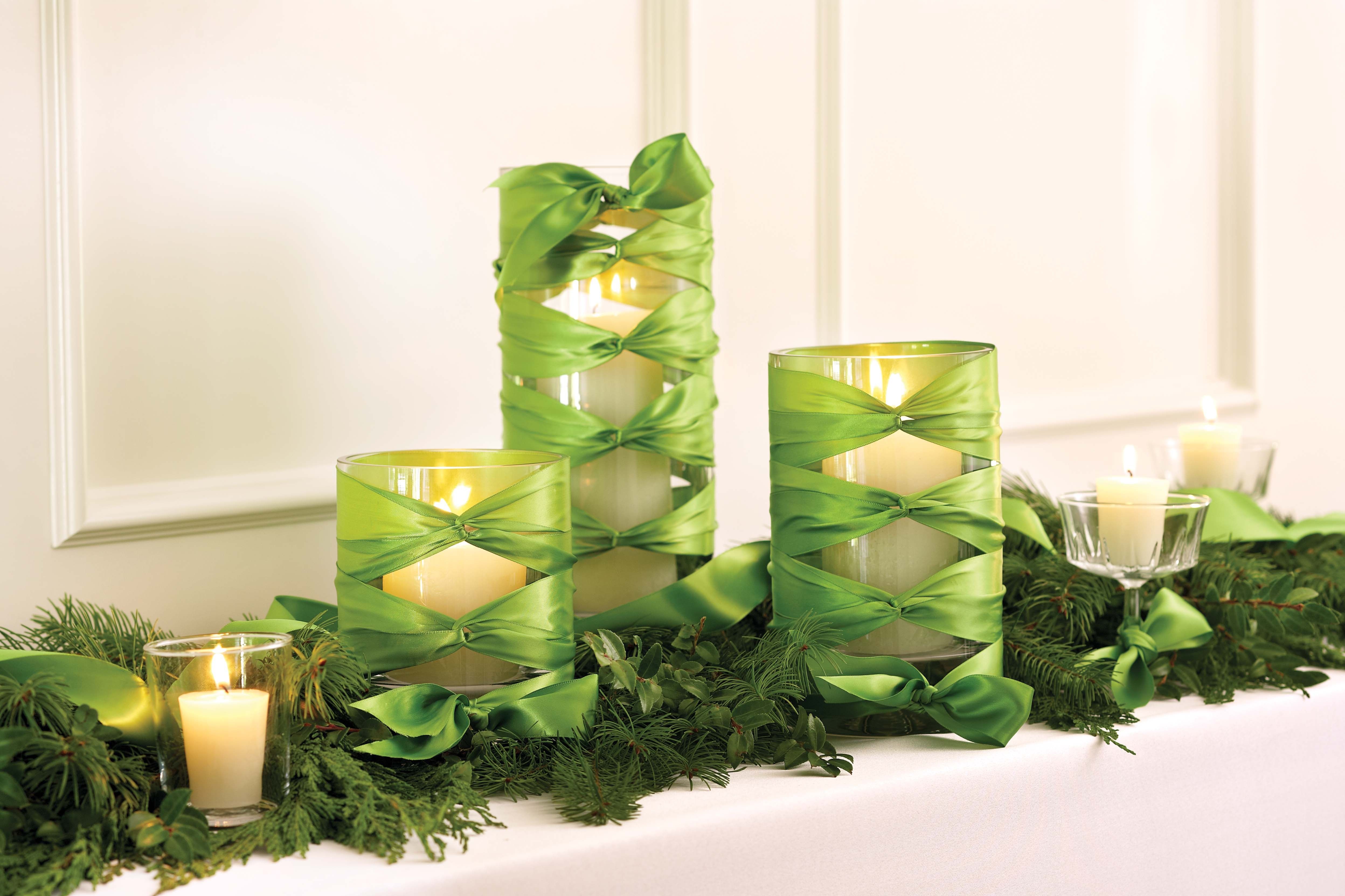 Beauty DIY Candle Non Floral Centerpiece With Decorative Green Tape (View 21 of 35)