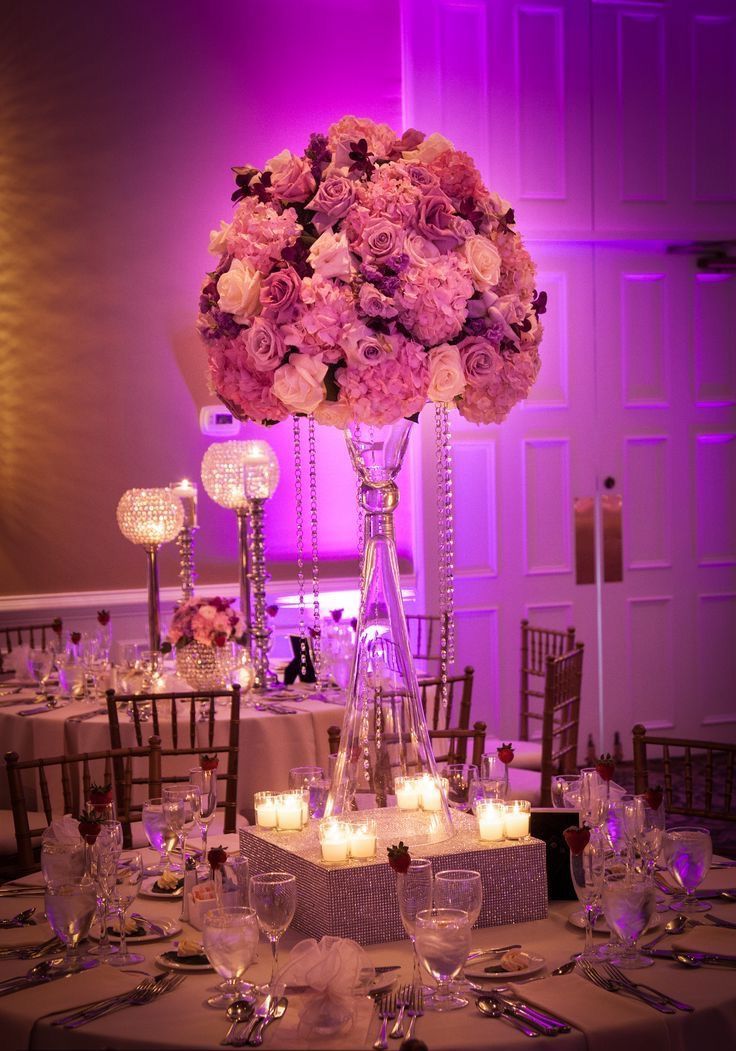 Casual Large High Centerpiece Atop Of A Tulip Vase With Lighting For Night Wedding Party (View 3 of 12)