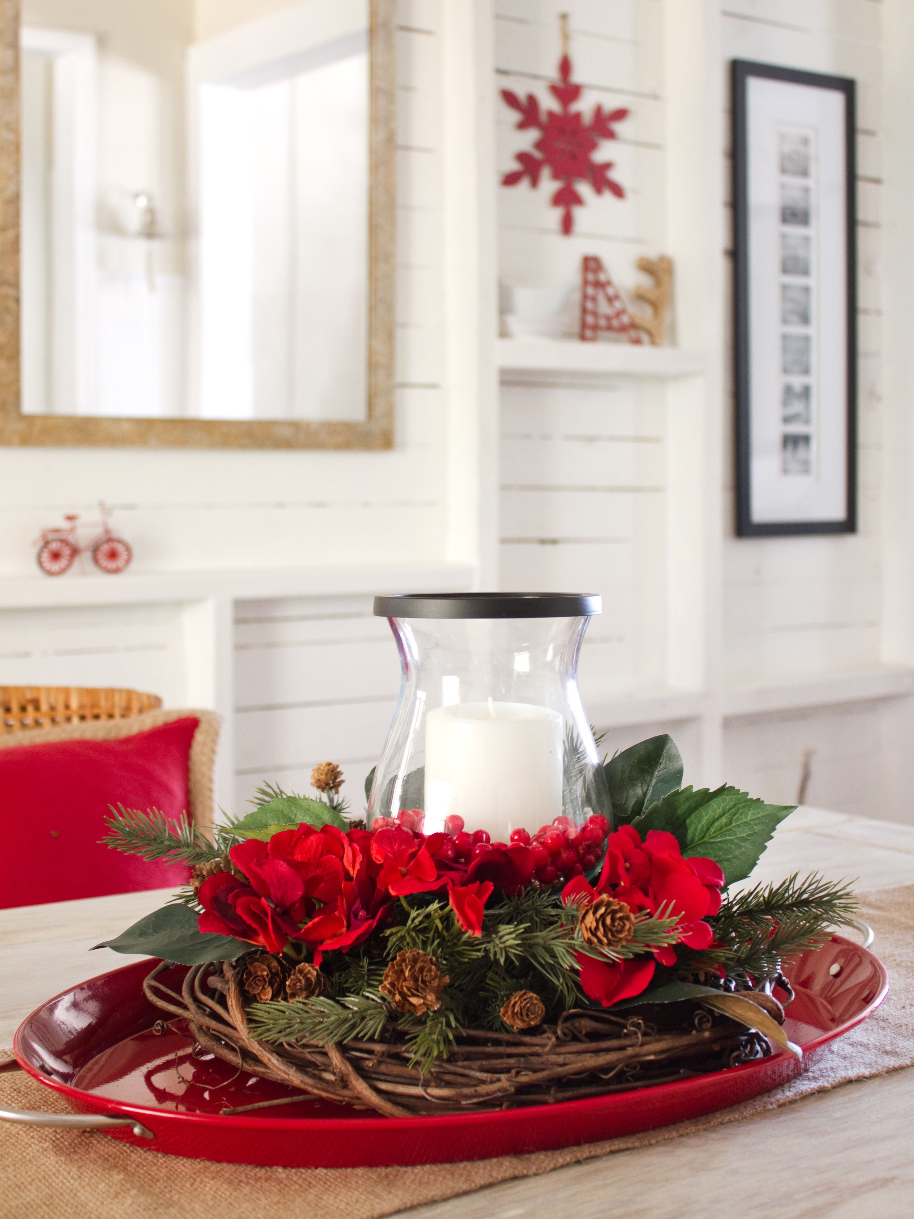 Diy Red Flower And Candle Centerpiece (View 15 of 20)