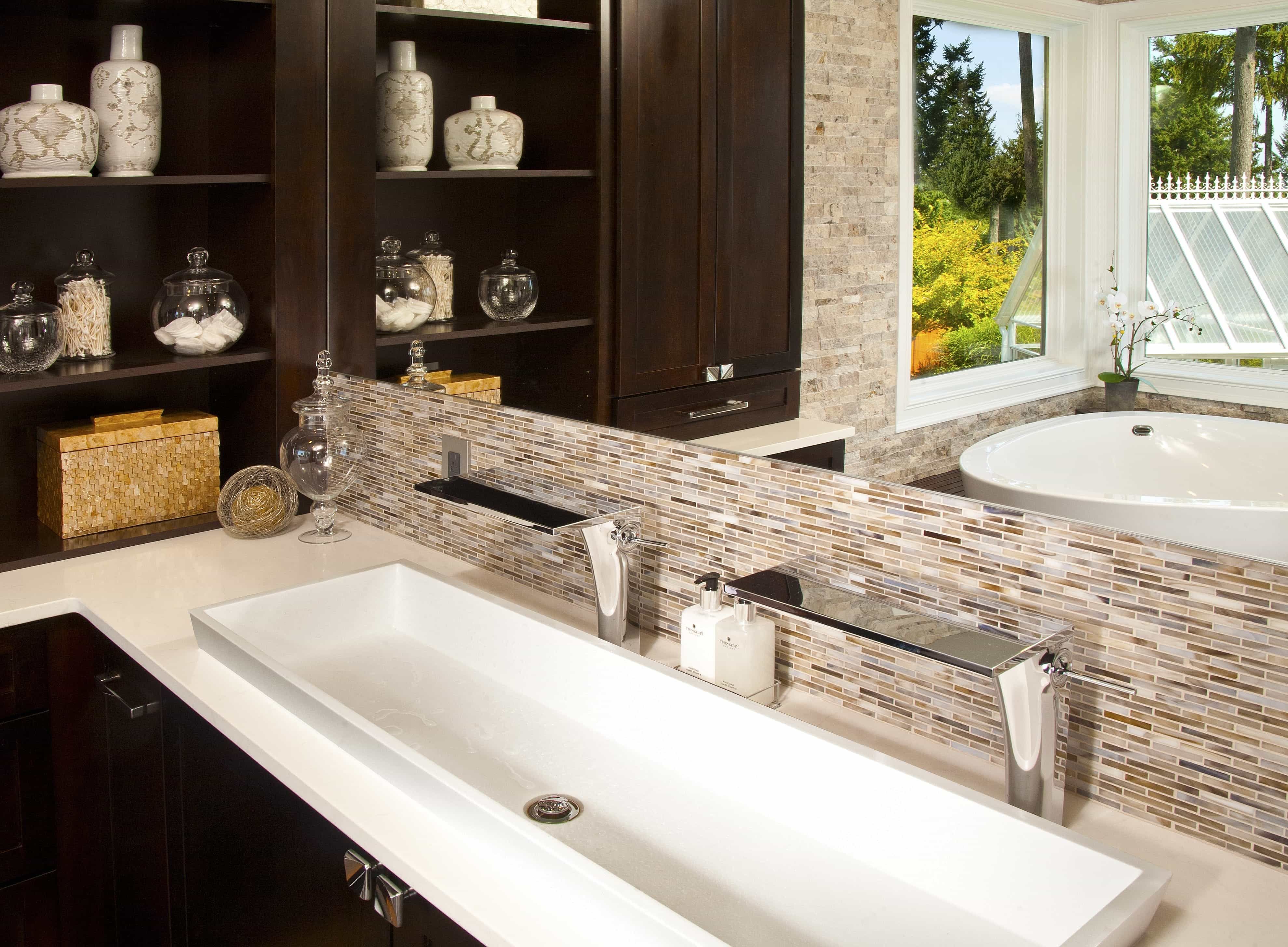 Contemporary Corner Bathroom Vanity With Rectangular Sink And Chrome Faucets (Photo 16 of 24)