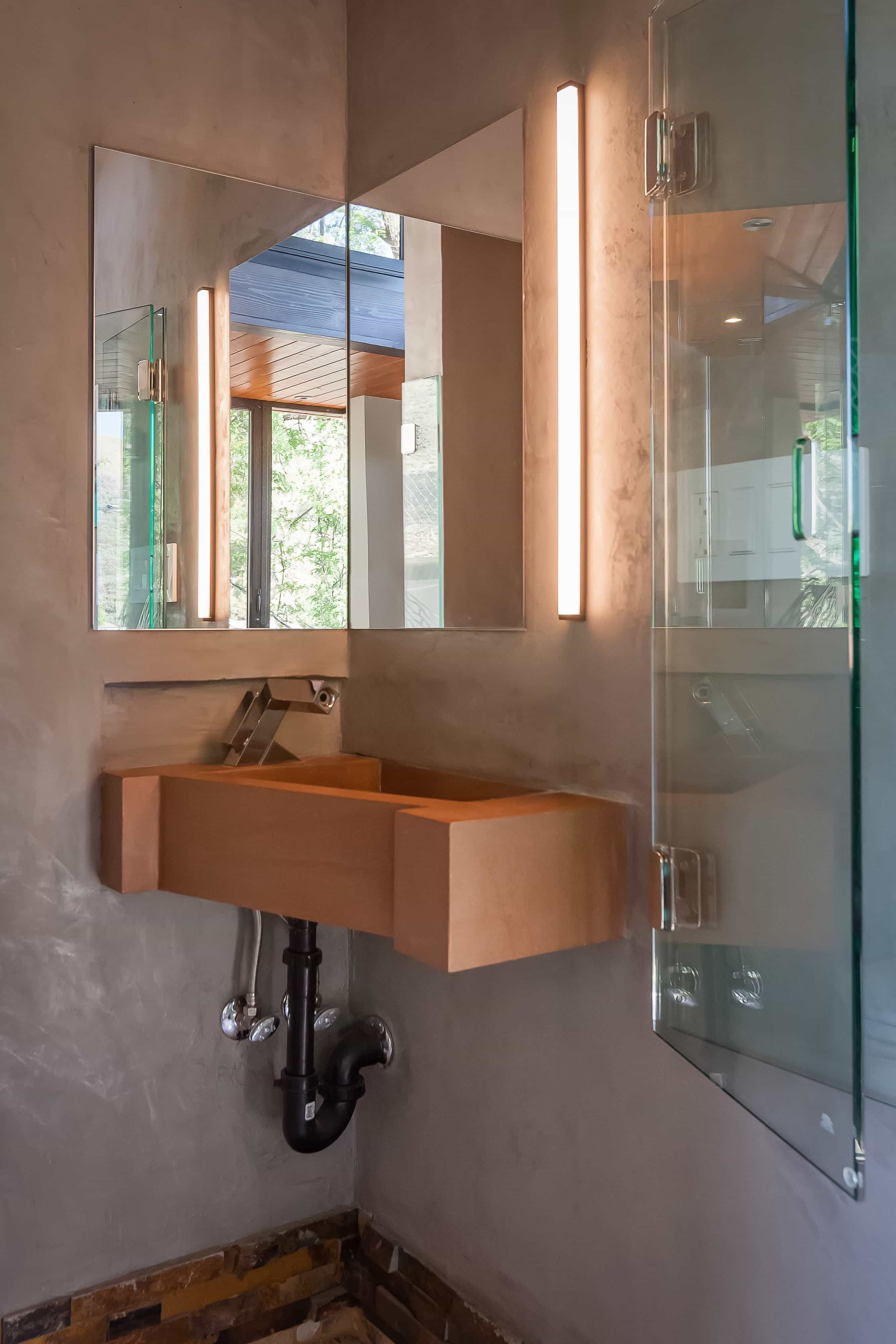 Contemporary Corner Bathroom Vanity With Terra Cotta Sink (View 2 of 24)