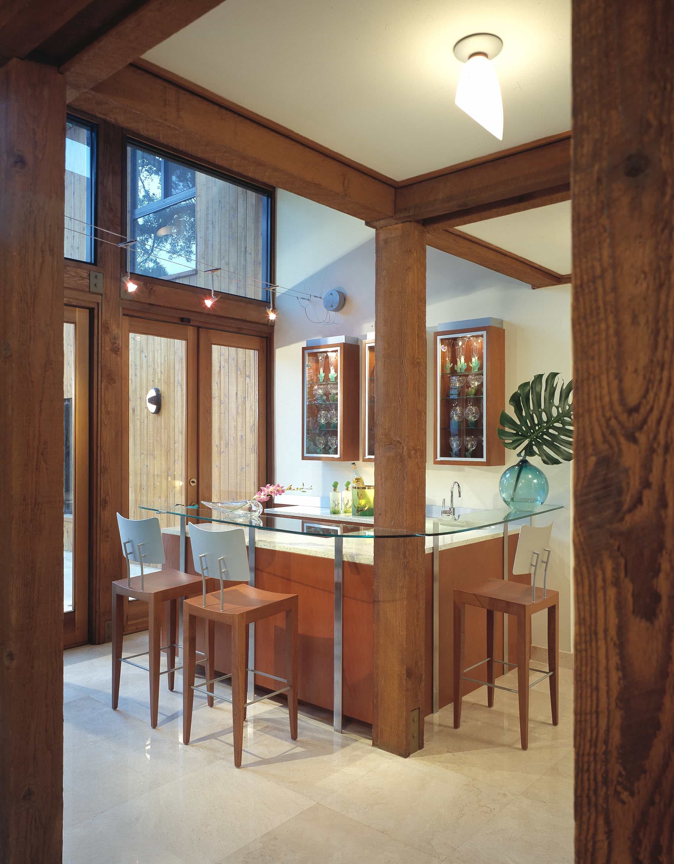 Contemporary Wet Kitchen Bar With Wooden Stools (Photo 12 of 15)