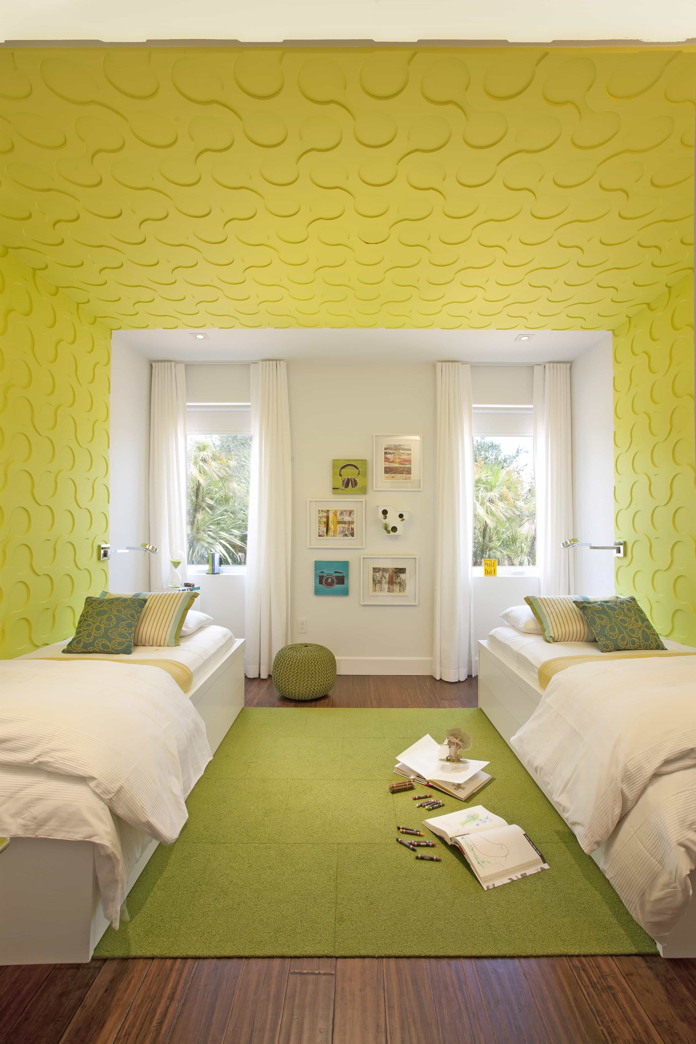 Fun Modern Kids’ Bedroom With Yellow Textured Walls (View 7 of 27)