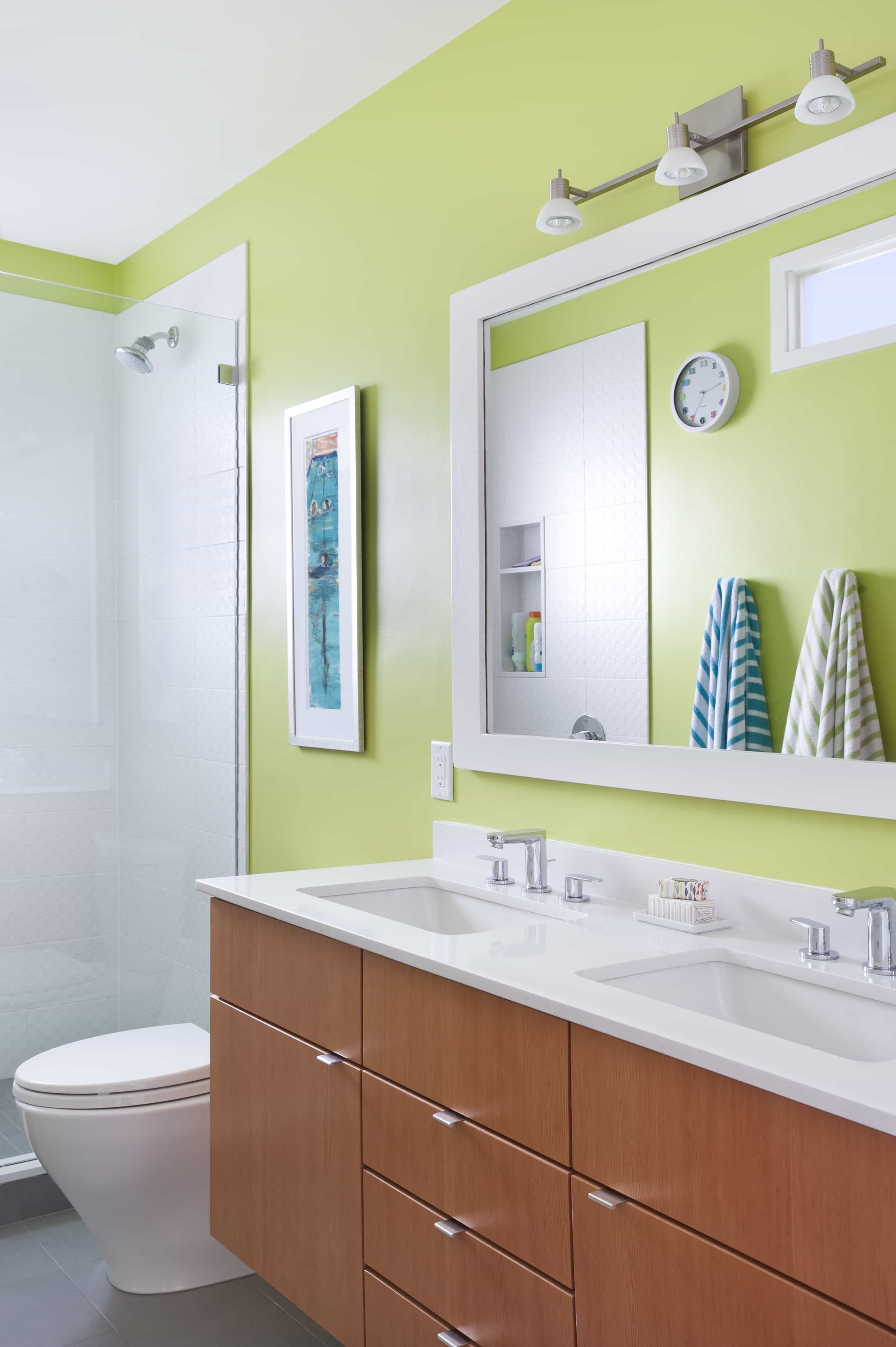 Gorgeous Green Master Bathroom With Double Mounted Vanity (View 4 of 12)