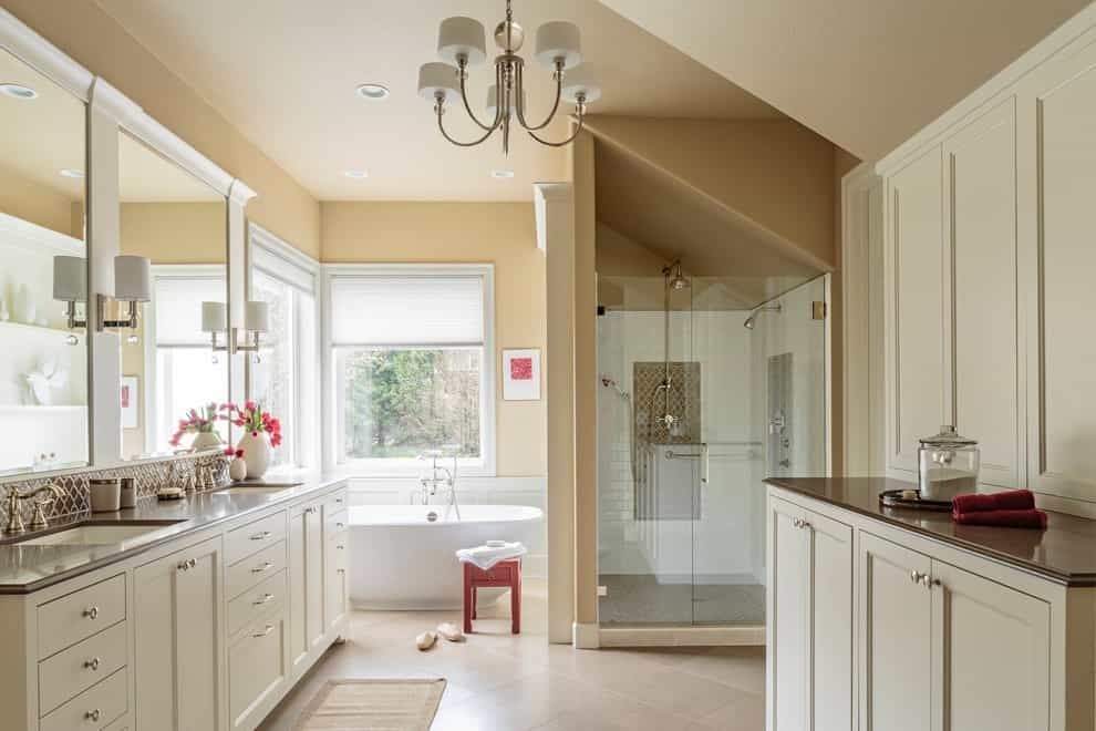 Inspiration For A Large Traditional Bahroom Remodel To Master Bathroom With Recessed Panel Cabinets (View 13 of 14)