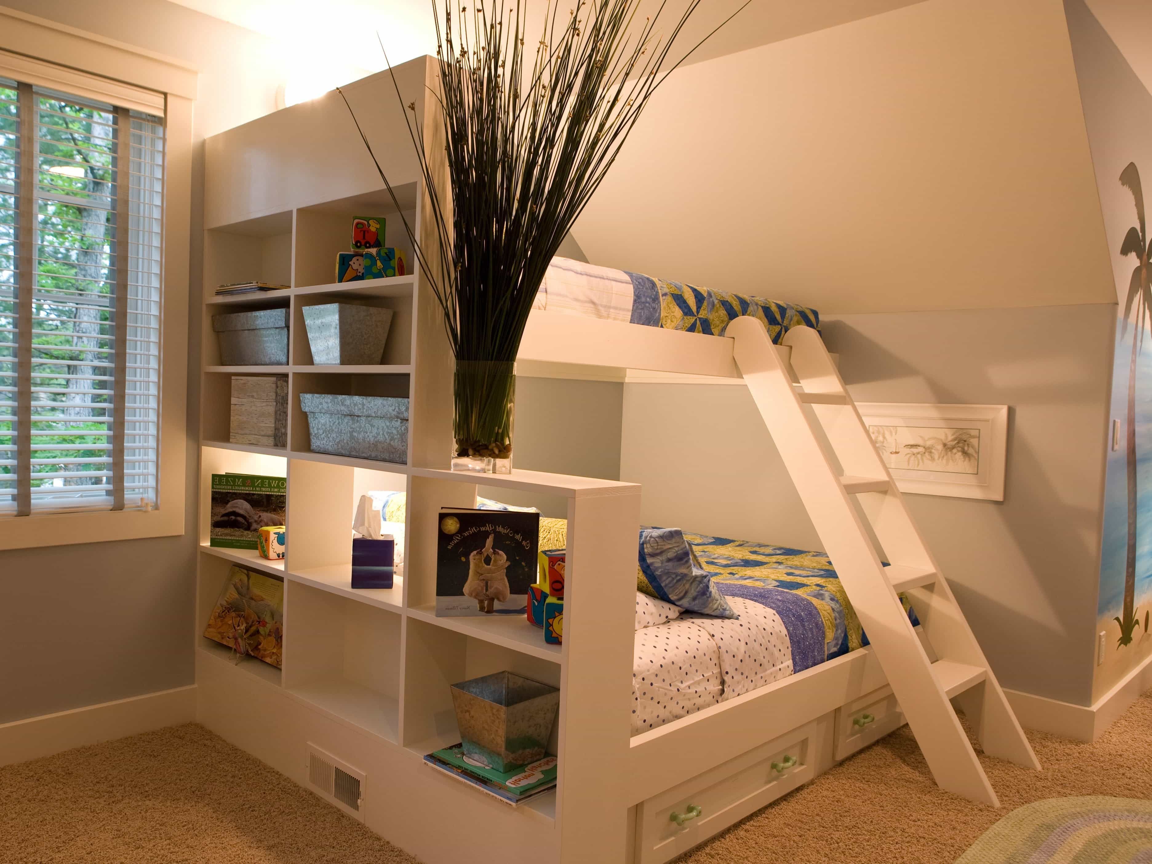 Modern White And Blue Kids’ Room With Custom Bunk Beds (View 4 of 27)