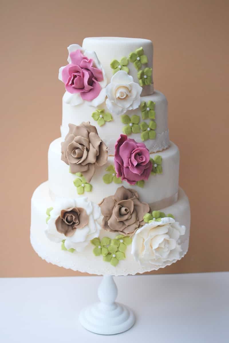 Pink And Purple Floral Wedding Cake (View 10 of 25)