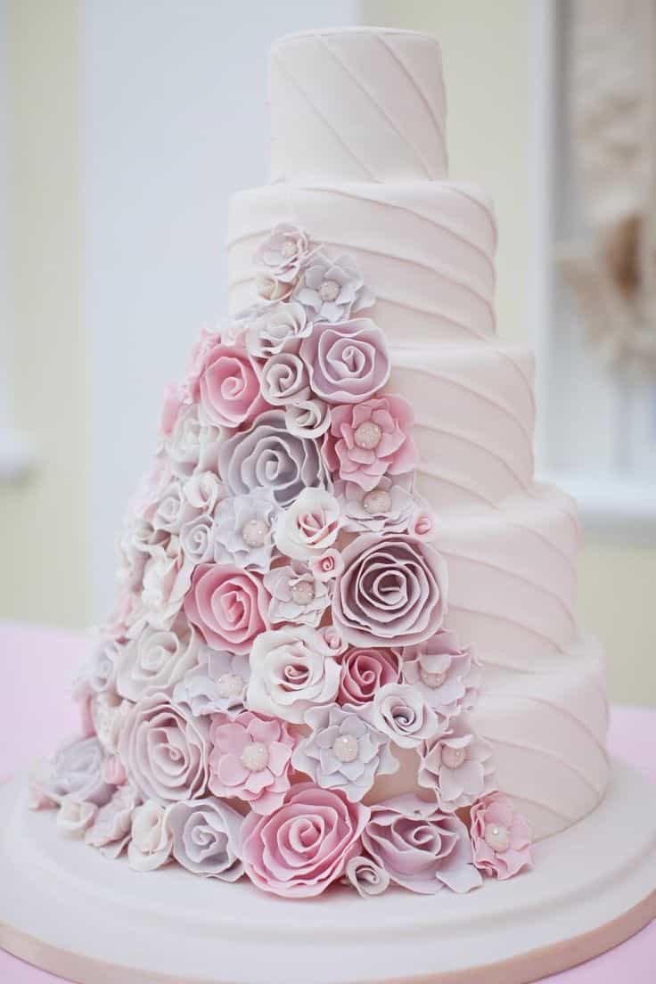 Pink And Purple Wedding Cake With Flowers (View 11 of 25)