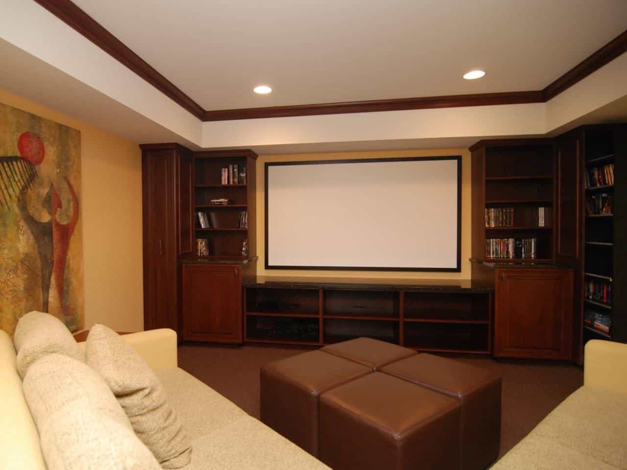 Warm, Masculine Media Room With Leather Sofa (Photo 10 of 21)