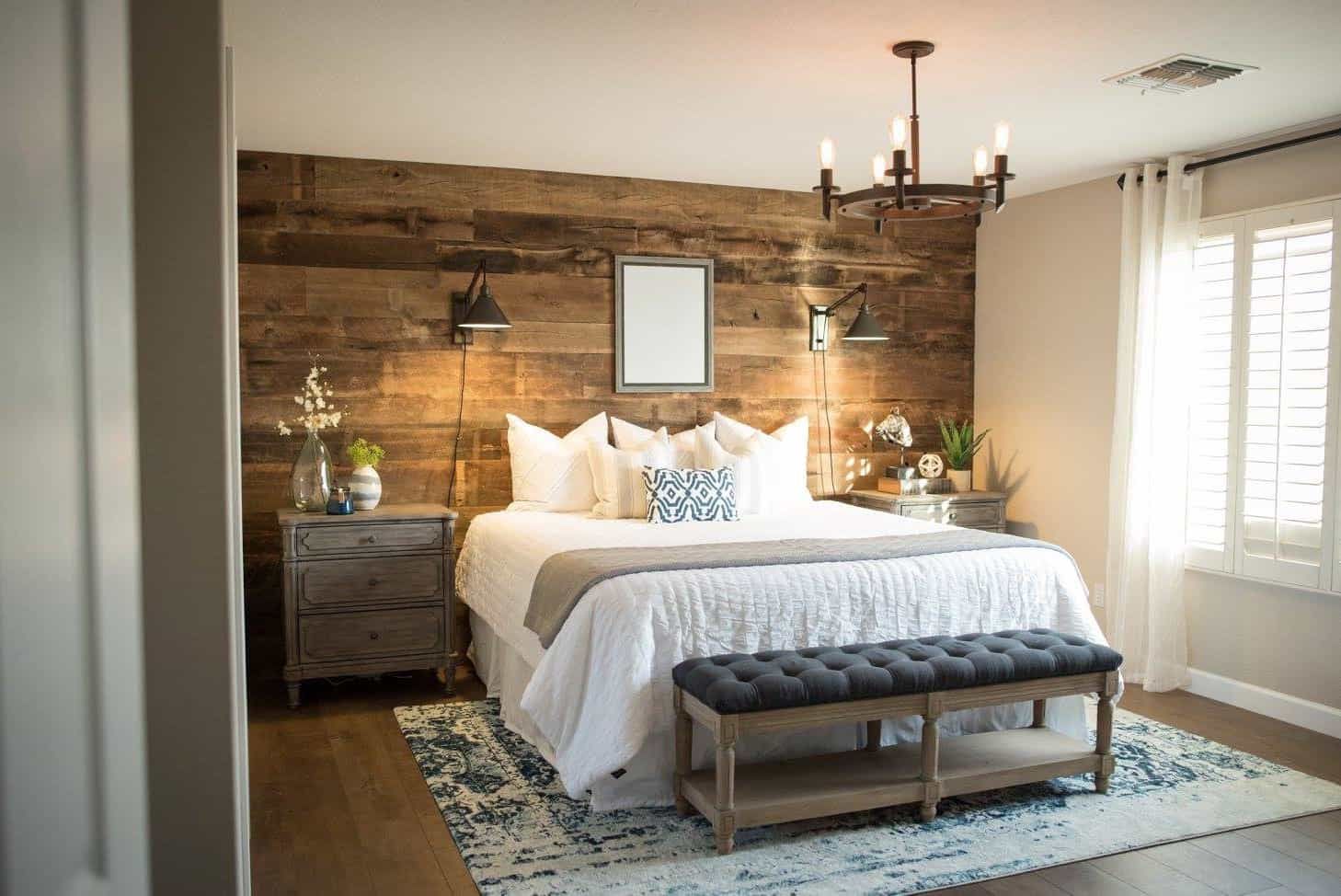 Wood Accent Wall Earth Tone Details For Vintage Bedroom Decor (View 4 of 10)
