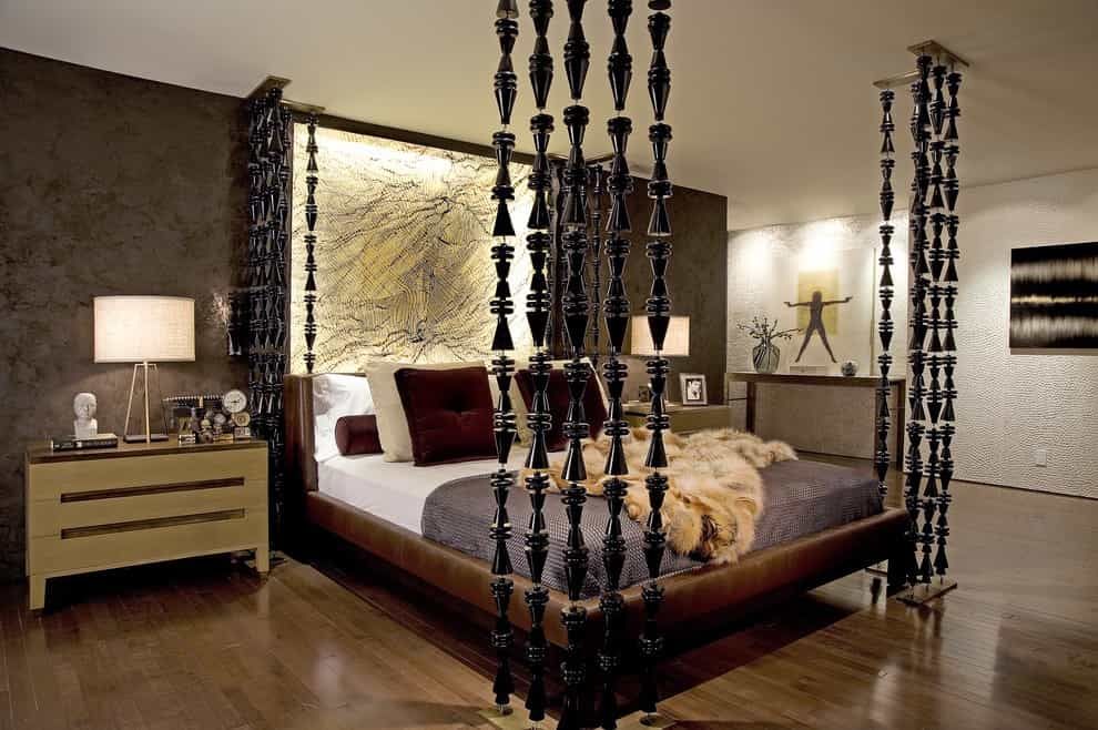 Contemporary Gothic Bedroom Decor With Decorative Wooden Beaded Curtains (View 22 of 23)