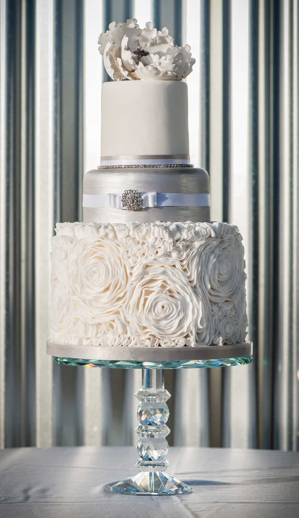 Metallic Silver Floral Wedding Cake (View 15 of 25)
