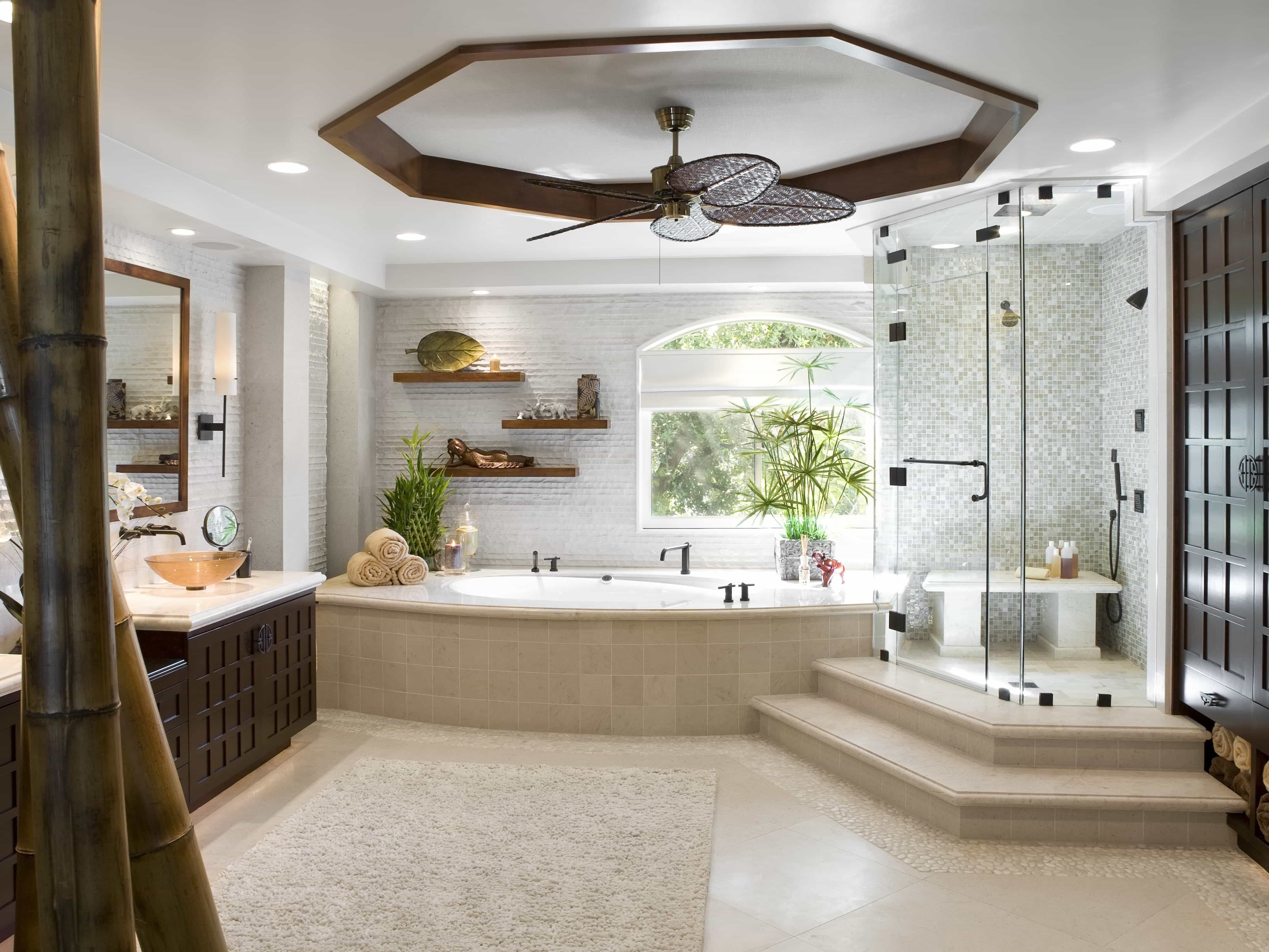 Neutral Transitional Shower And Spa Bathroom Combination (Photo 13 of 16)