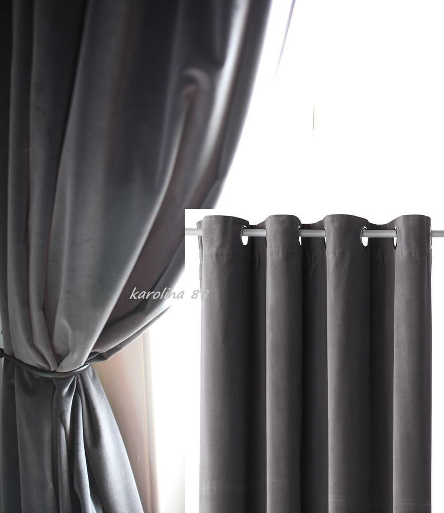 1 Pair Ikea Sanela Gray Cotton Velvet Curtains 55 X 118 Long With Regard To Thick Grey Curtains (View 6 of 15)