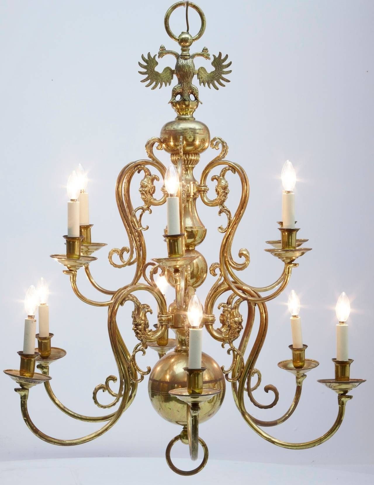 19th Century Twelve Arm Large Dutch Brass Chandelier At 1stdibs Pertaining To Large Brass Chandelier (View 10 of 15)