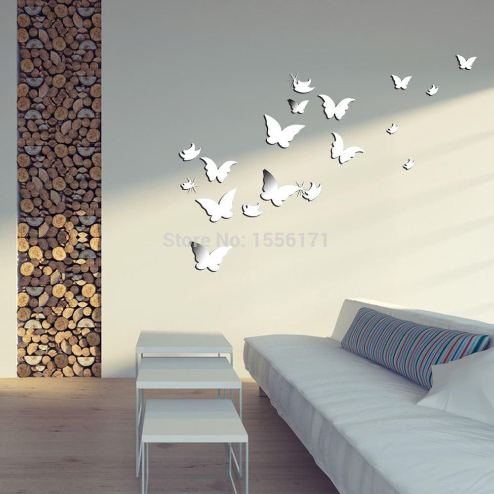 3d Modern Wall Stickers Silver Butterfly Shaped Acrylic Mirror In Butterfly Wall Mirror (Photo 8 of 15)