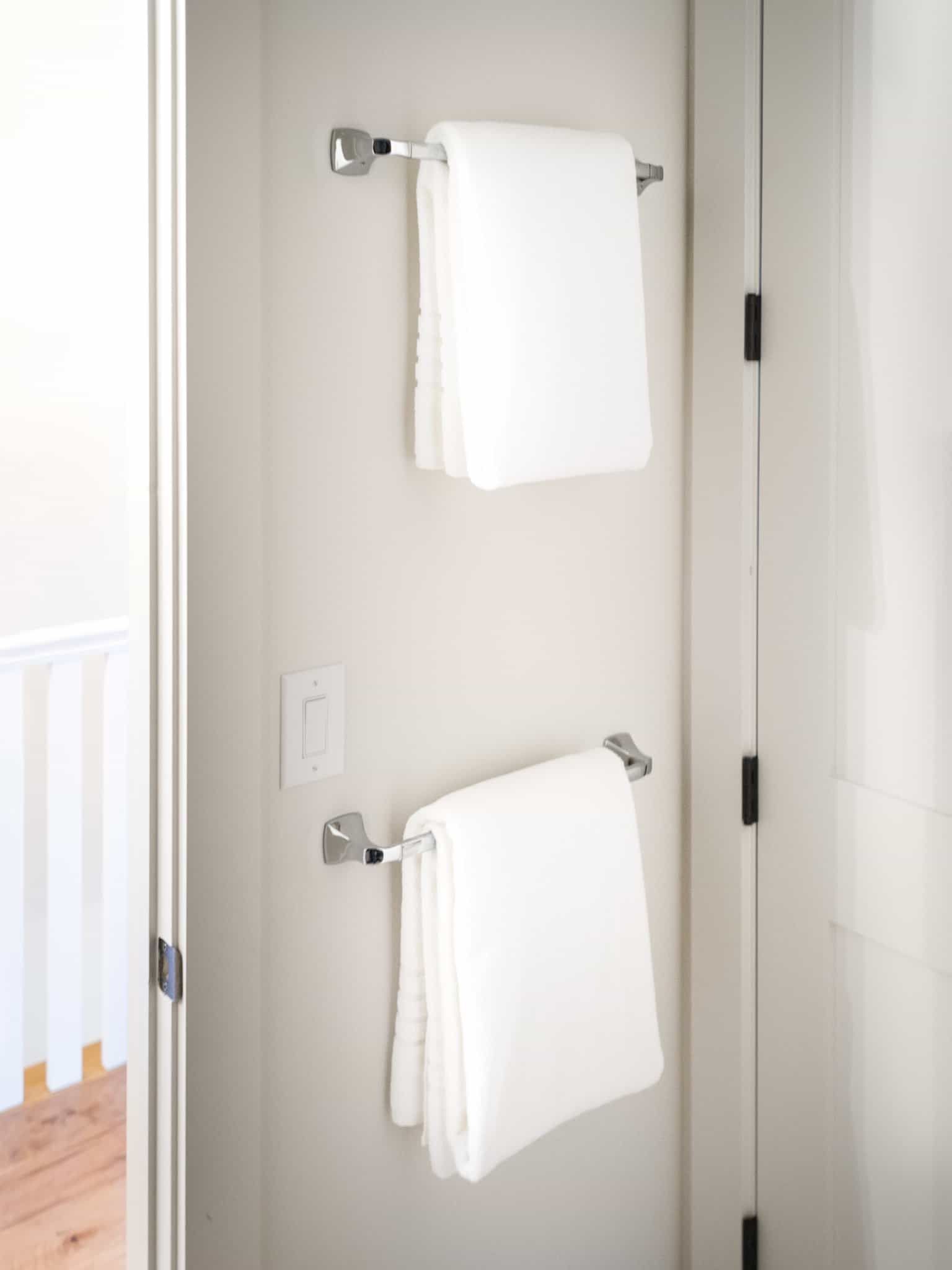 Chrome Towel Racks Installation On Bathroom Door (View 10 of 11)